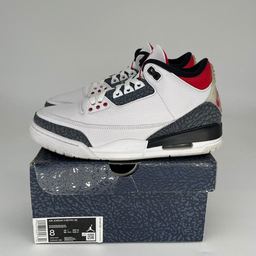 AIR JORDAN 3 FIRE RED DENIM SIZE 8 CZ6431-100