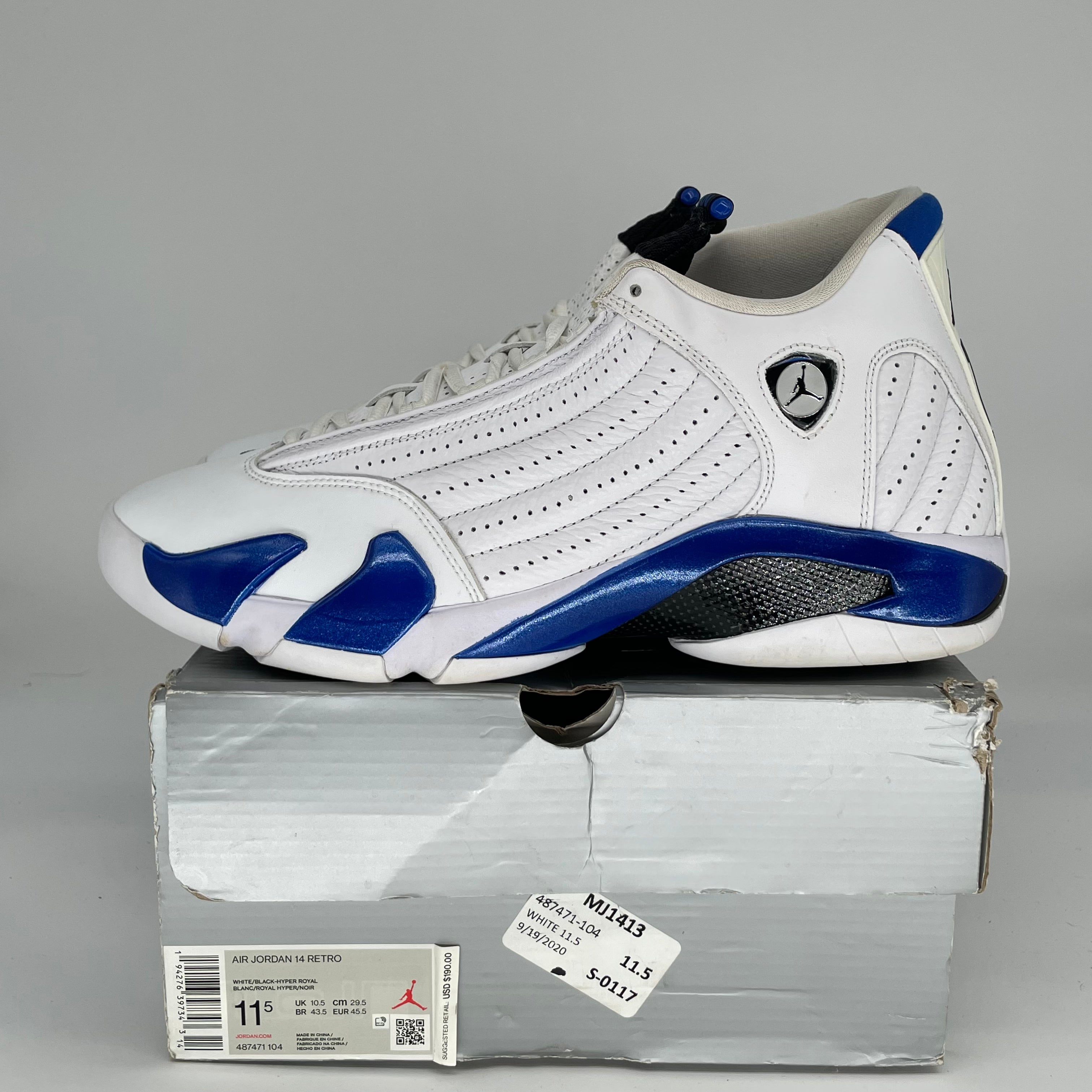 AIR JORDAN 14 WHITE HYPER ROYAL SIZE 11.5 487471-104