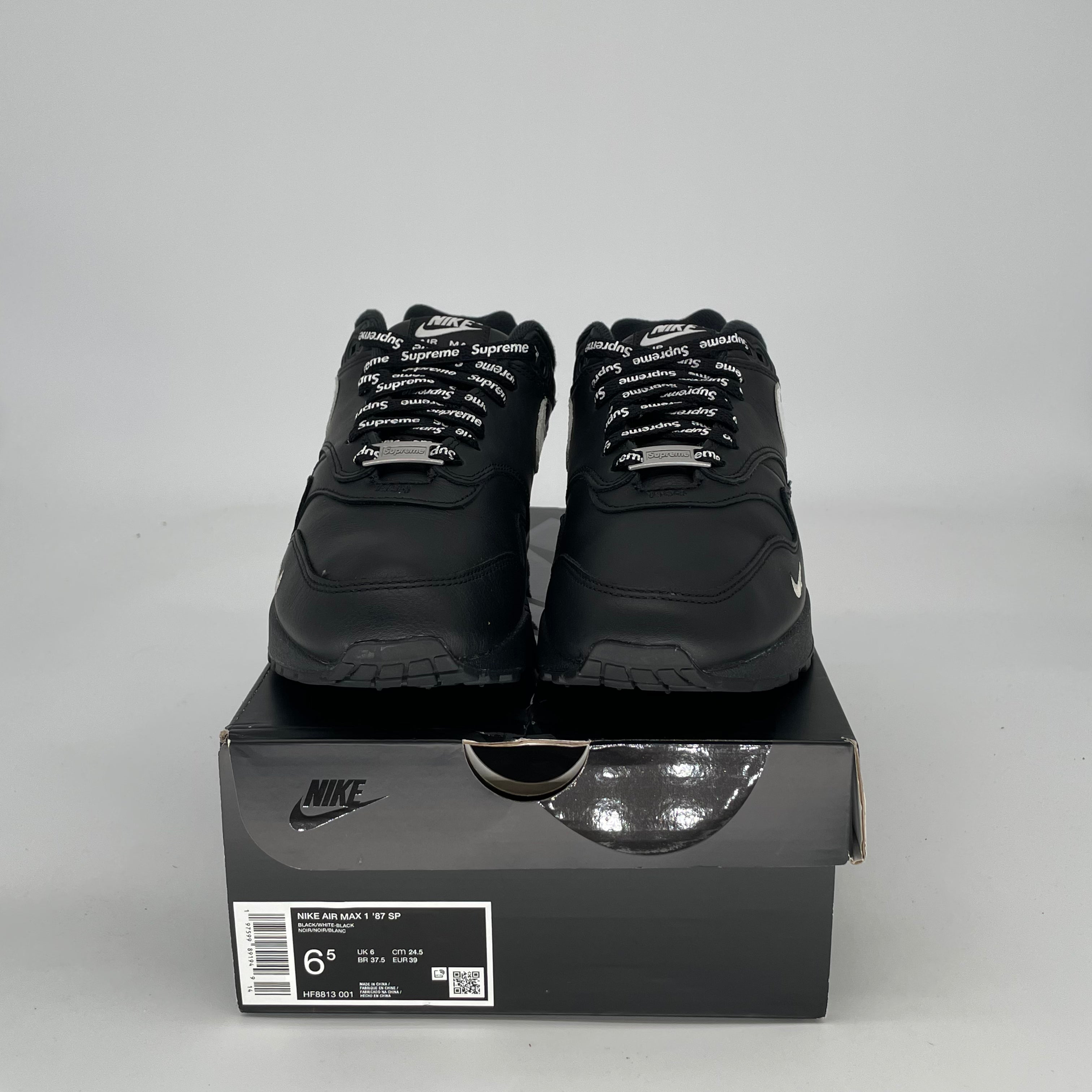 SUPREME X NIKE AIR MAX 1 BLACK WHITE SIZE 6.5/8W HF8813-001