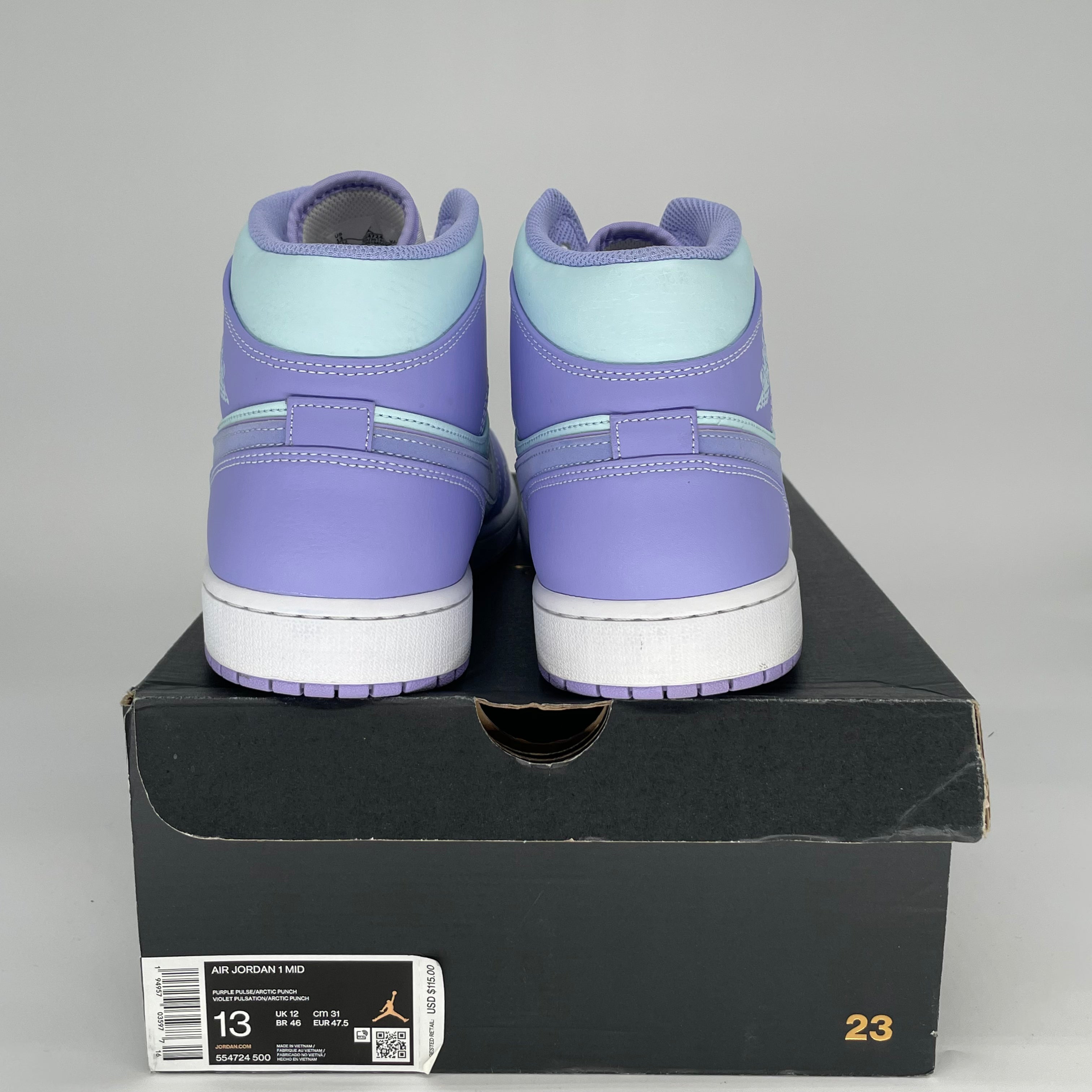 AIR JORDAN 1 MID PURPLE AQUA SIZE 13 554724-500