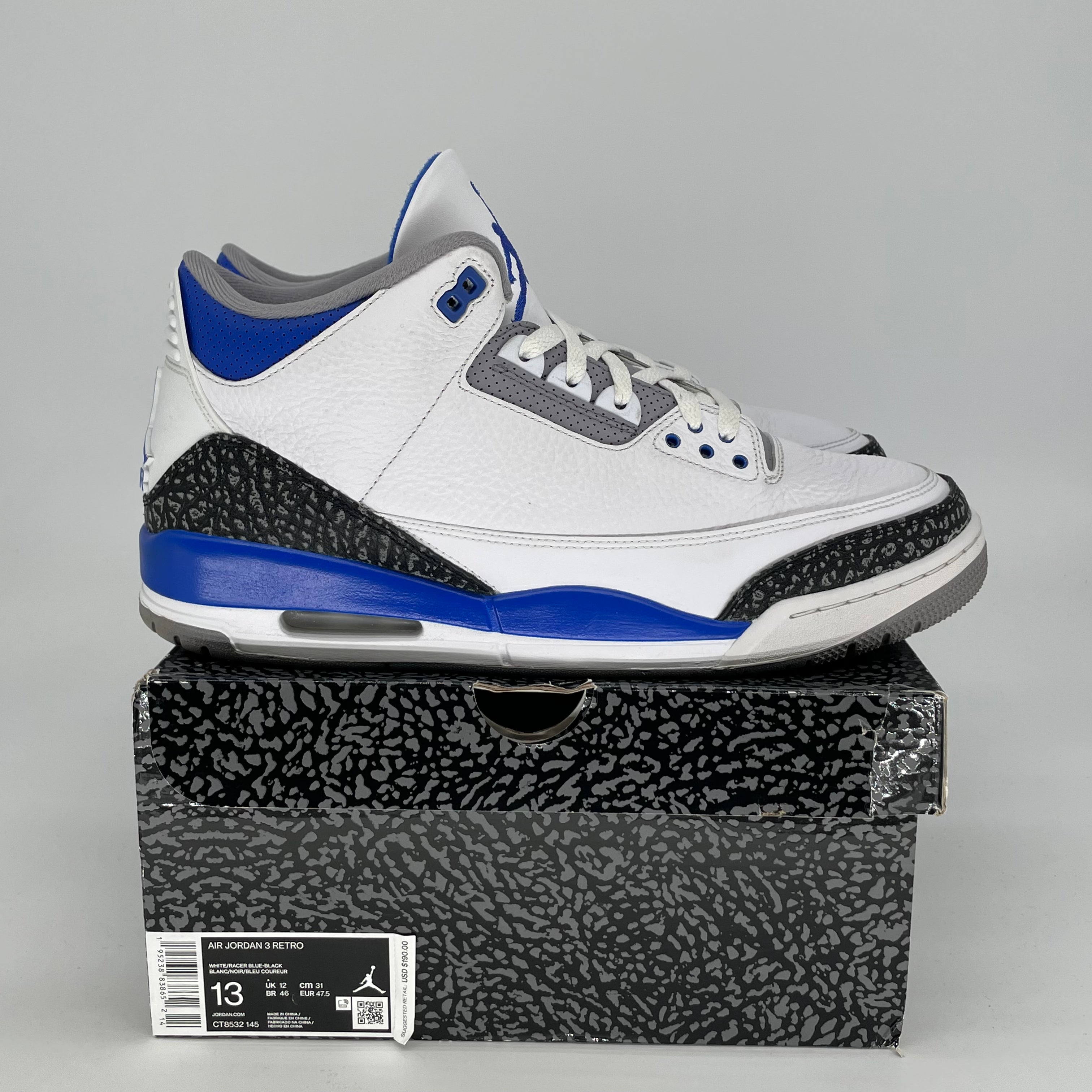 AIR JORDAN 3 RACER BLUE SIZE 13 CT8532-145