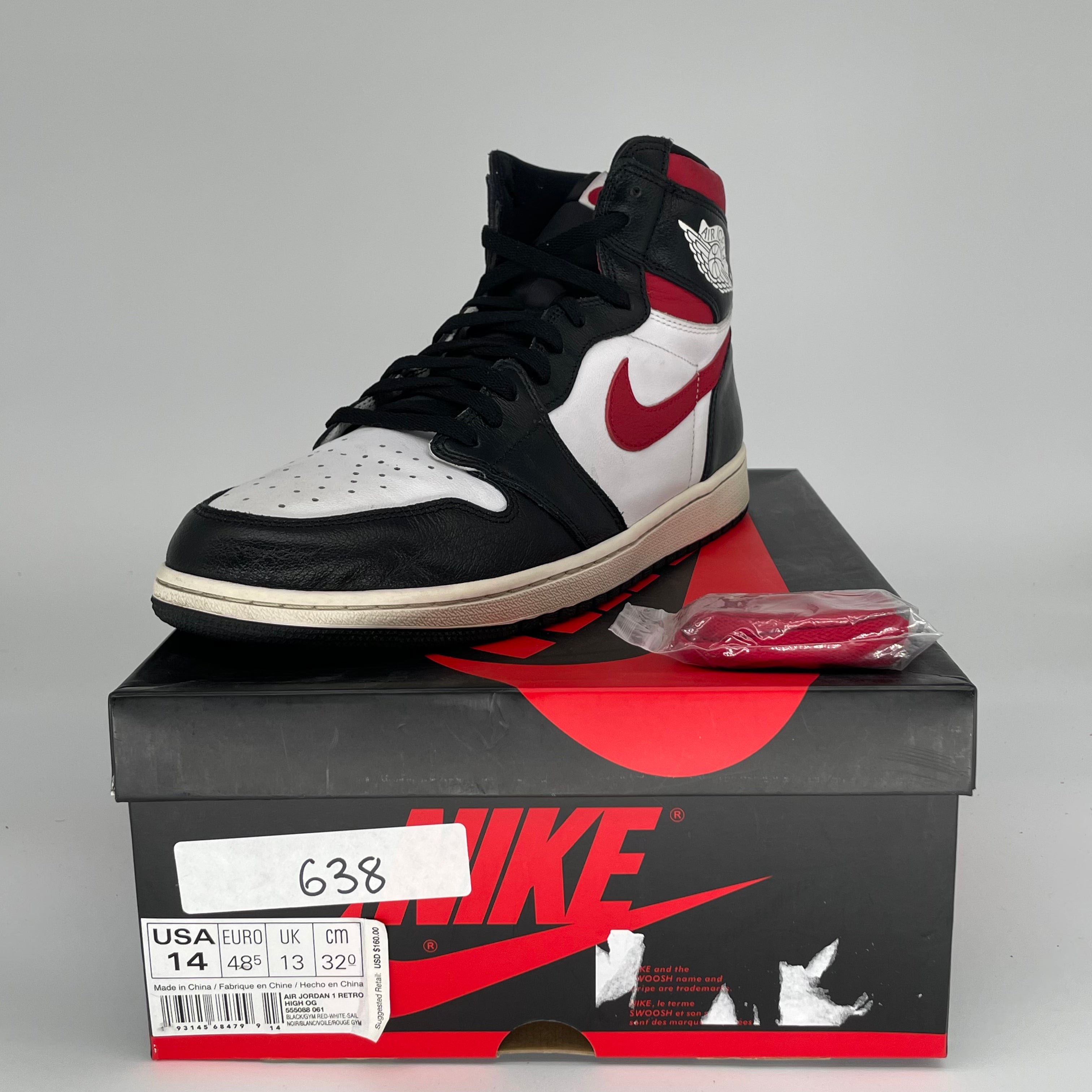 AIR JORDAN 1 BLACK GYM RED SIZE 14 555088-061