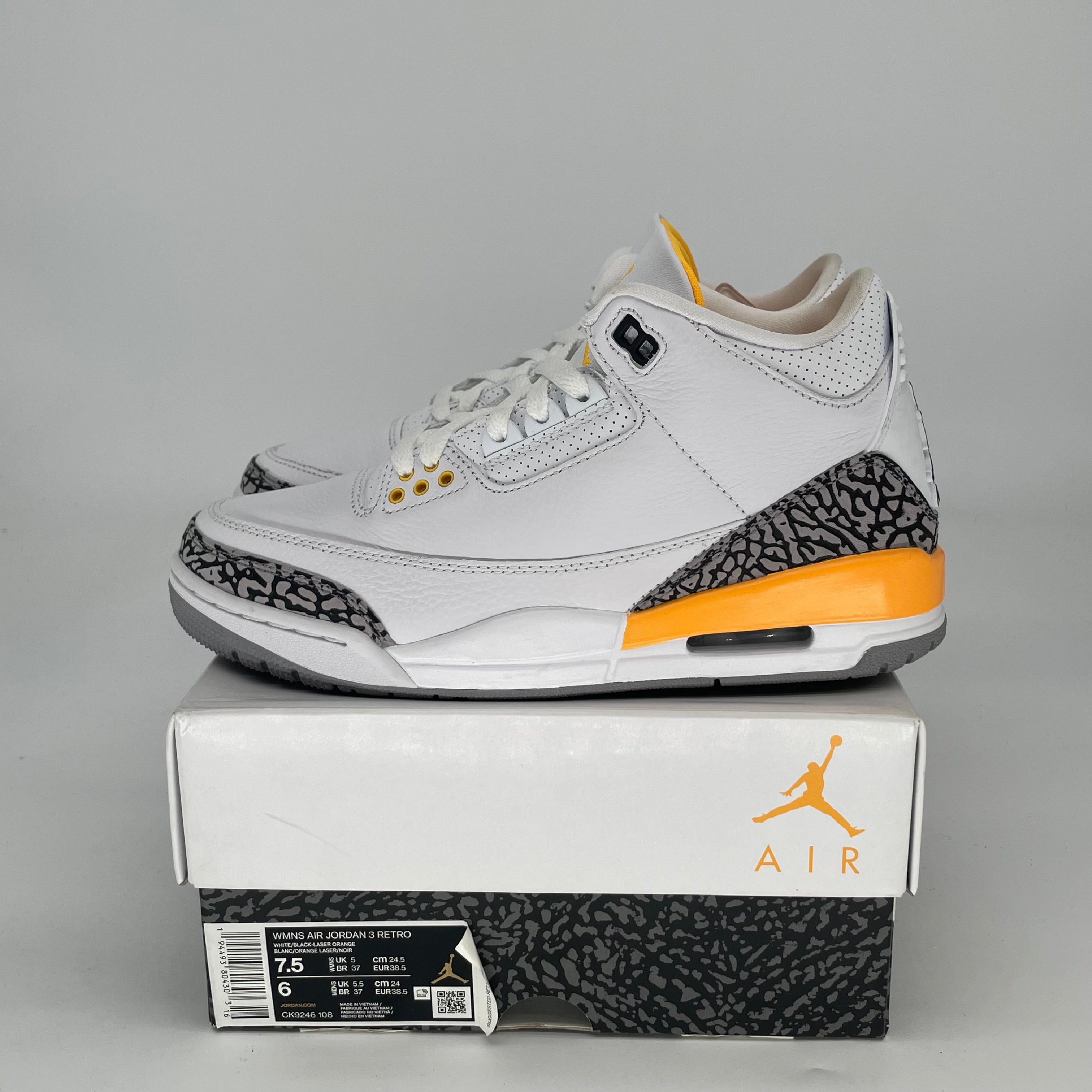AIR JORDAN 3 LASER ORANGE W CK9246-108 SIZE 6/7.5W
