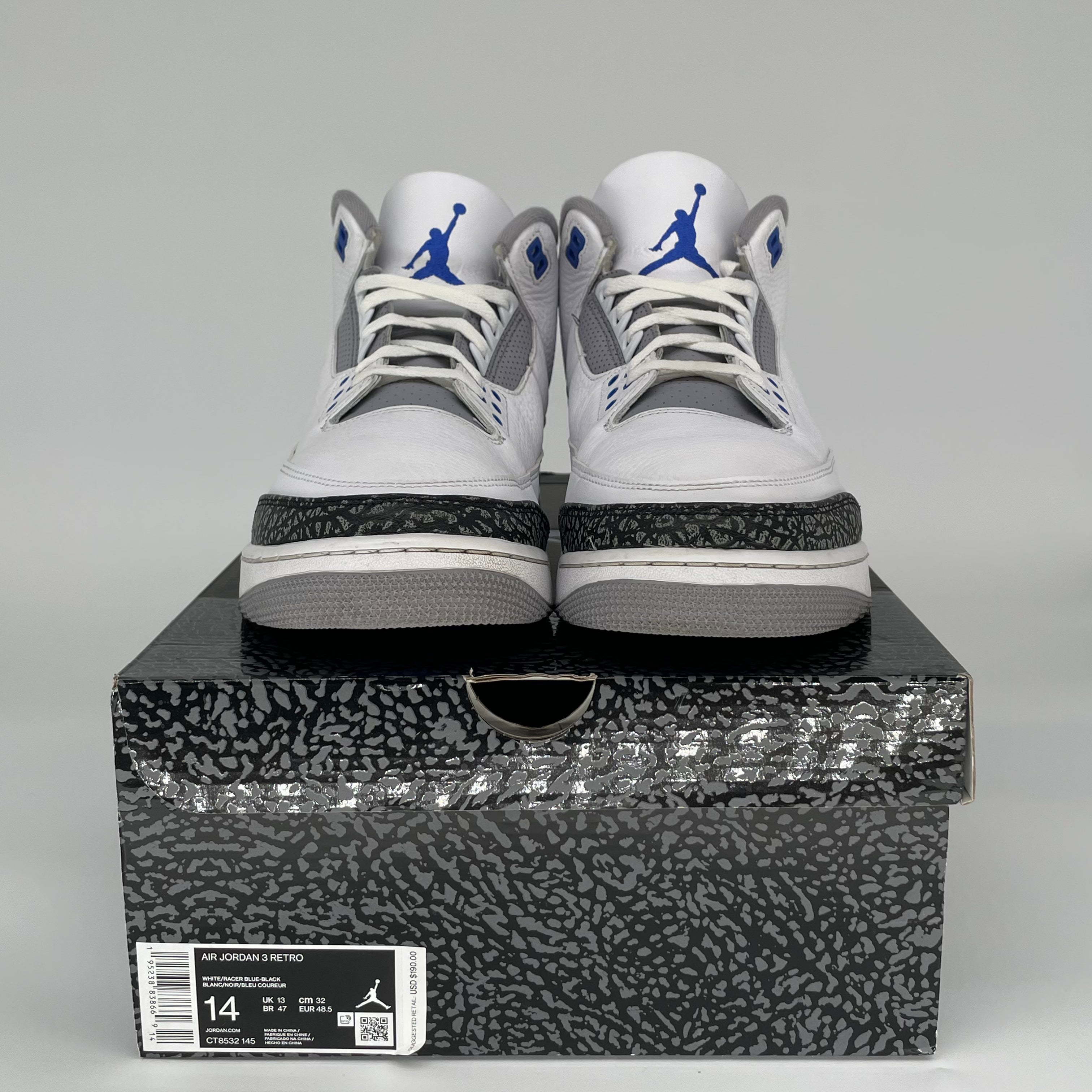 AIR JORDAN 3 RACER BLUE SIZE 14 CT8532-145