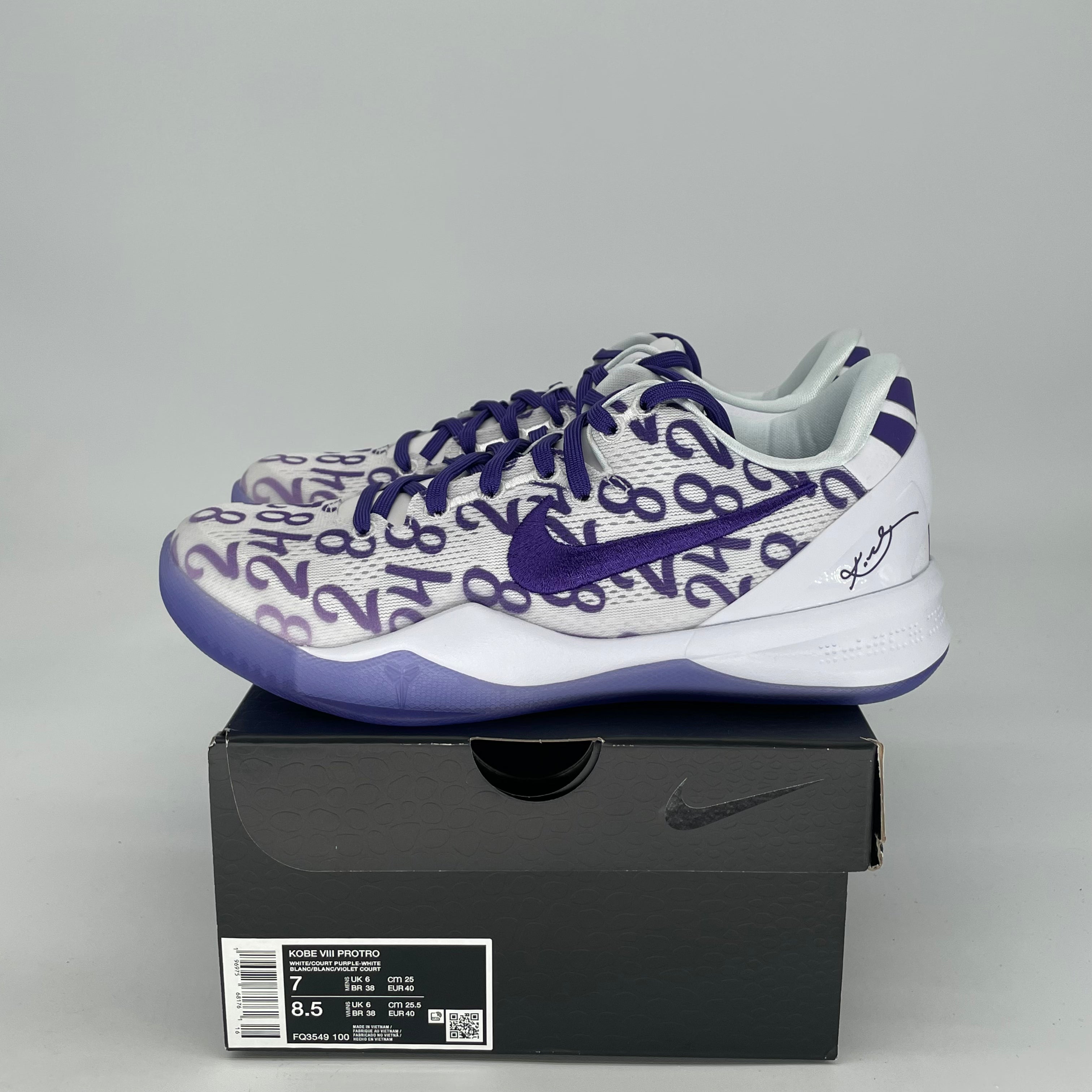 NIKE KOBE 8 PROTRO COURT PURPLE FQ3549-100 SIZE 7/8.5W