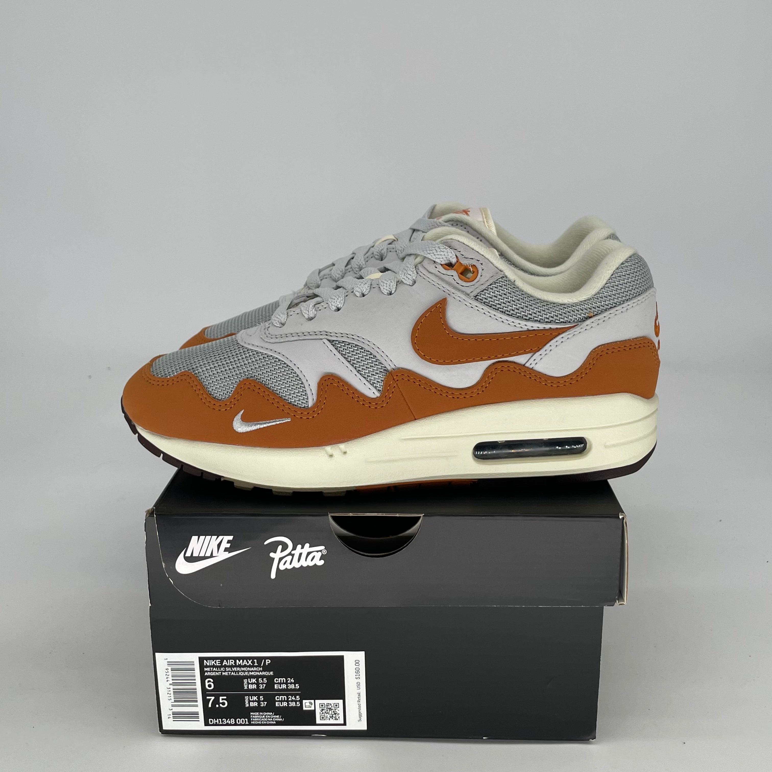 NIKE AIR MAX 1 PATTA WAVES MONARCH SIZE 6/7.5W DH1348-001