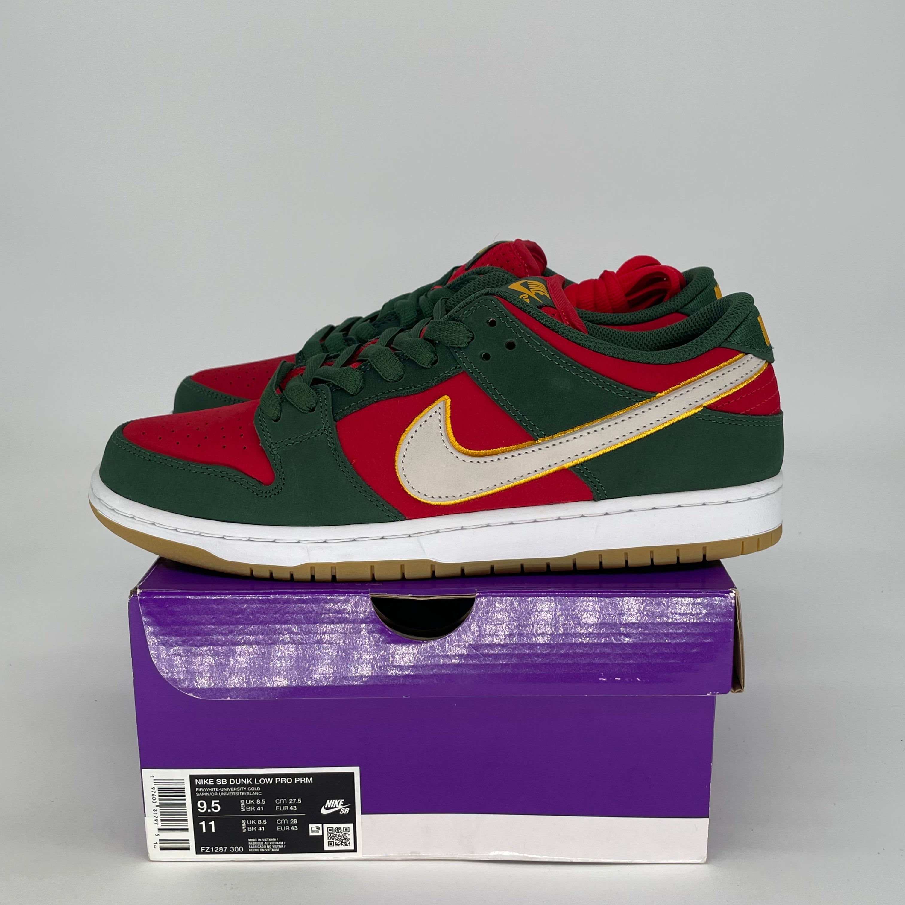 NIKE SB DUNK LOW SEATTLE SUPERSONICS FZ1287-300 SIZE 9.5/11W