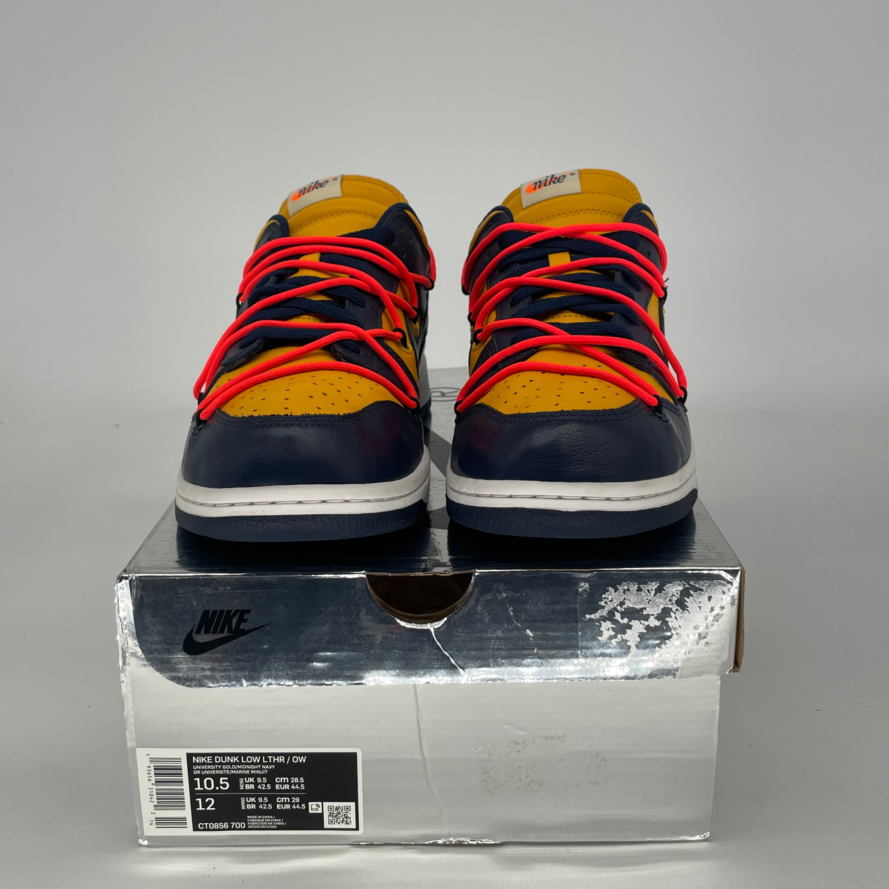 OFF WHITE X NIKE DUNK LOW UNIVERSITY GOLD SIZE 10.5/12W CT0856-700