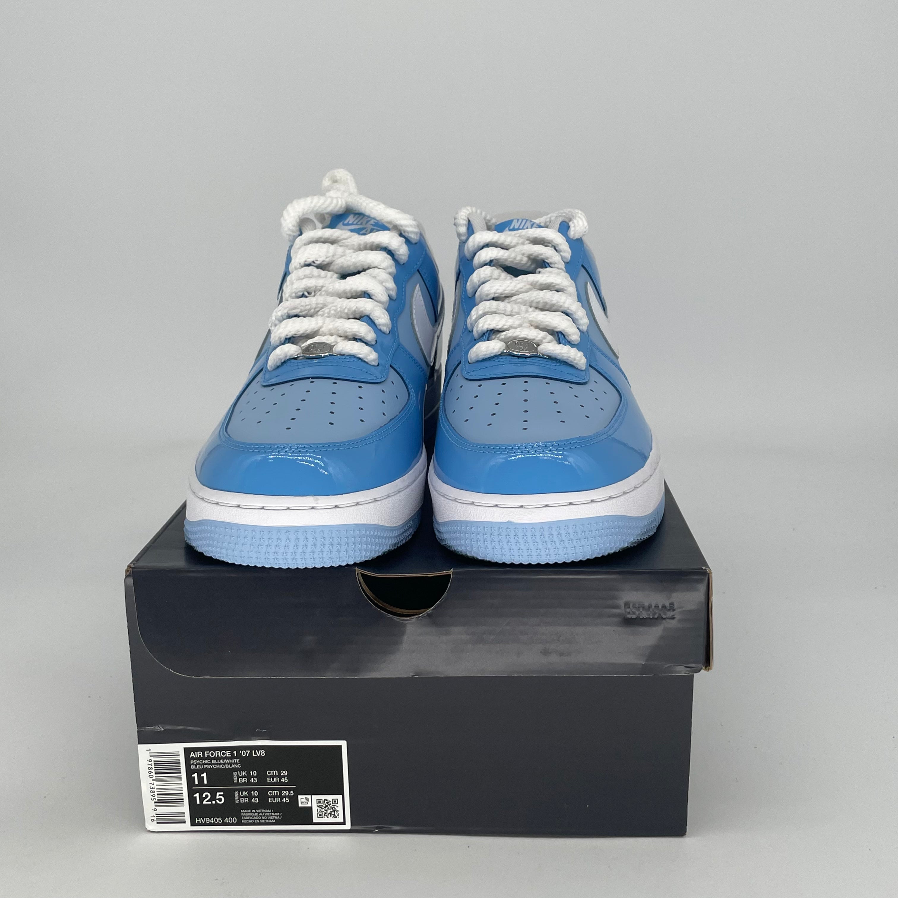 NIKE AIR FORCE 1 LOW PHYCHIC BLUE WHITE PATENT HV9405-400 SIZE 11/12.5W