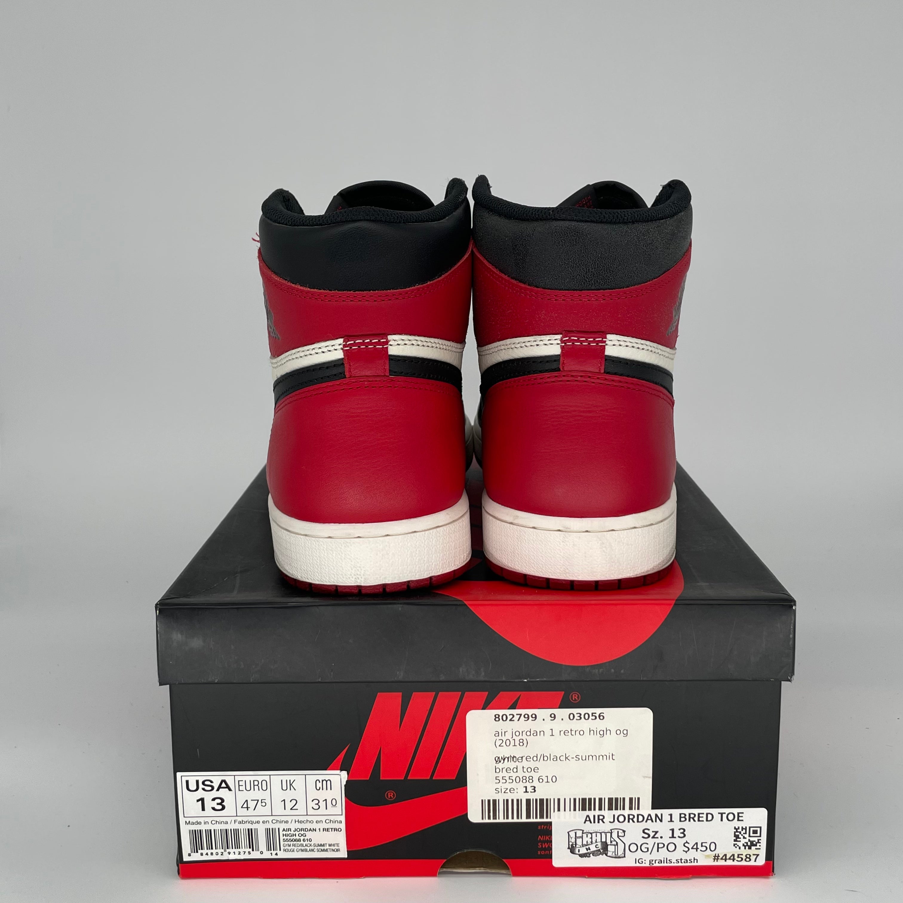 AIR JORDAN 1 BRED TOE SIZE 13 555088-610