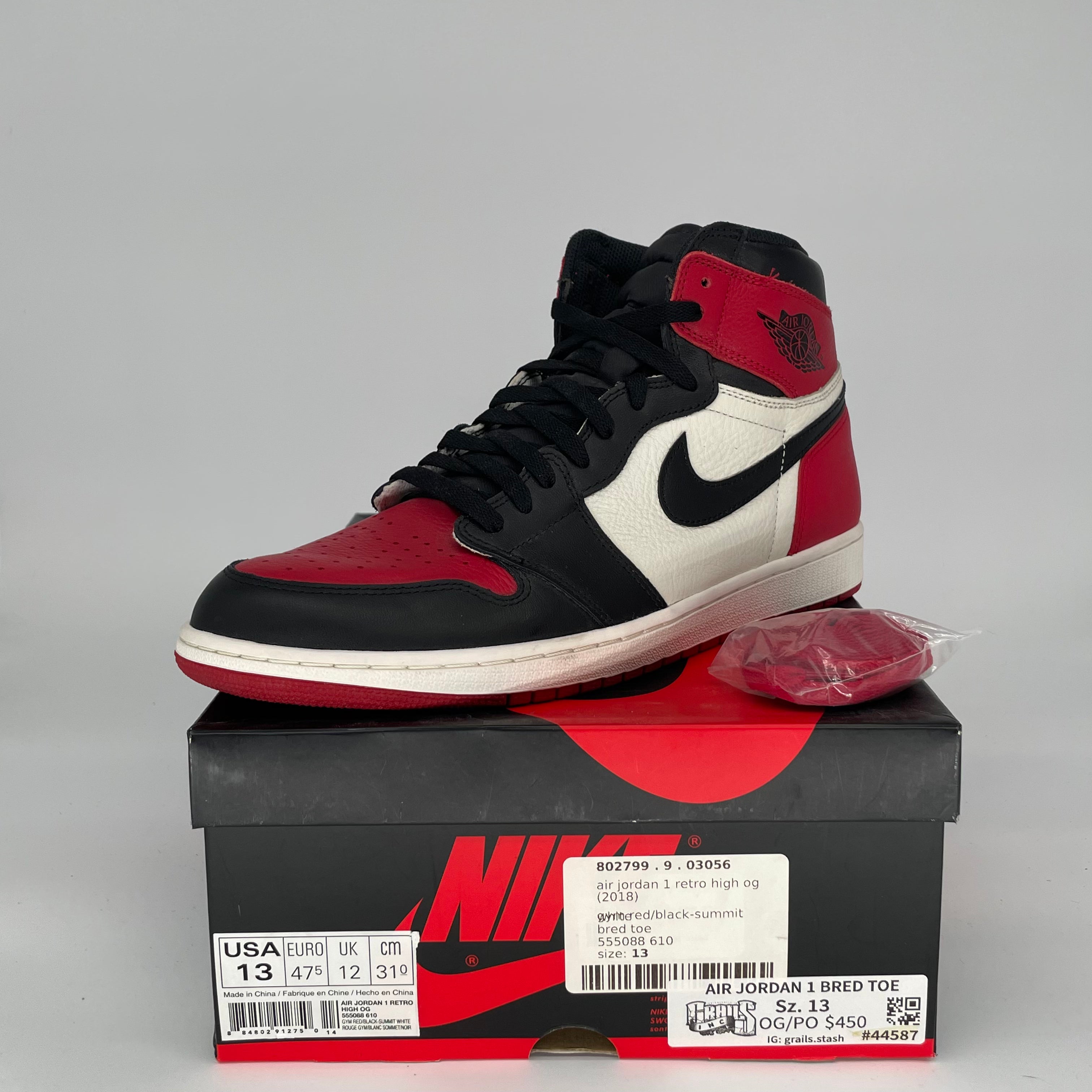 AIR JORDAN 1 BRED TOE SIZE 13 555088-610