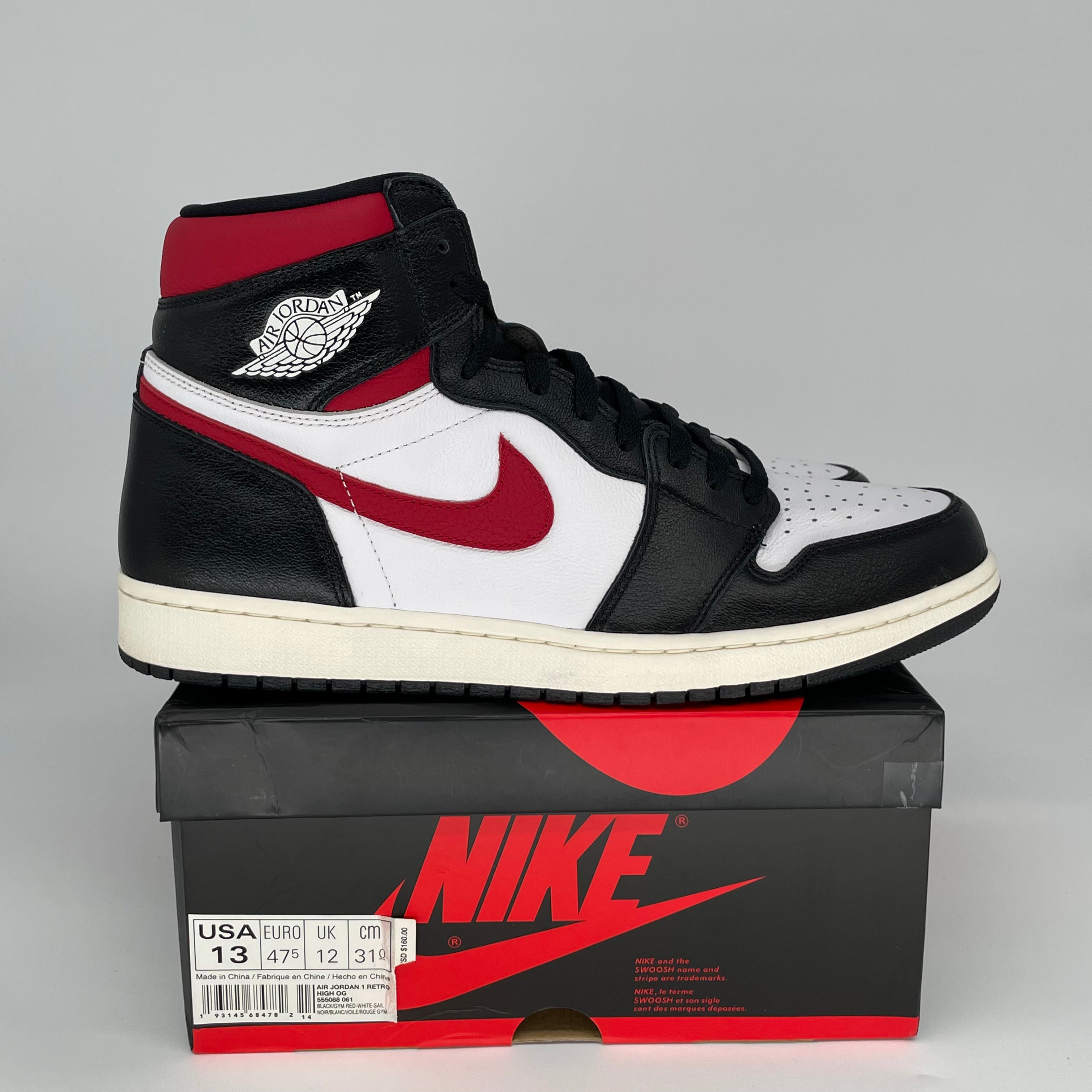 AIR JORDAN 1 BLACK GYM RED SIZE 13 555088-061