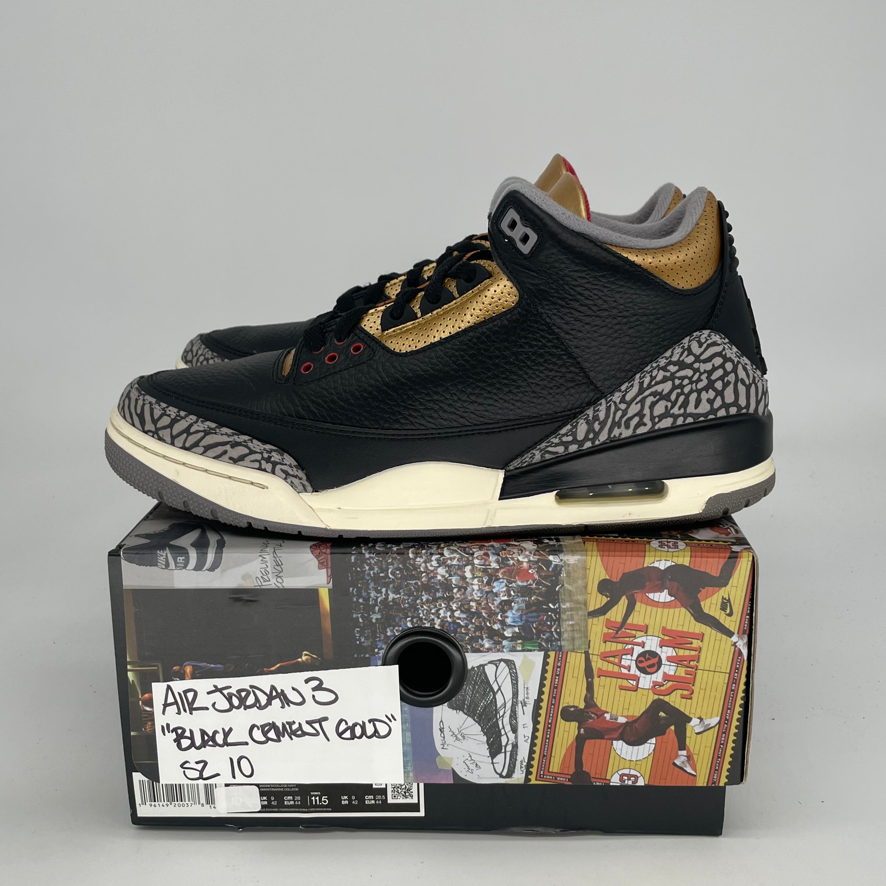 AIR JORDAN 3 BLACK CEMENT GOLD W CK9246-067 SIZE 10/11.5W