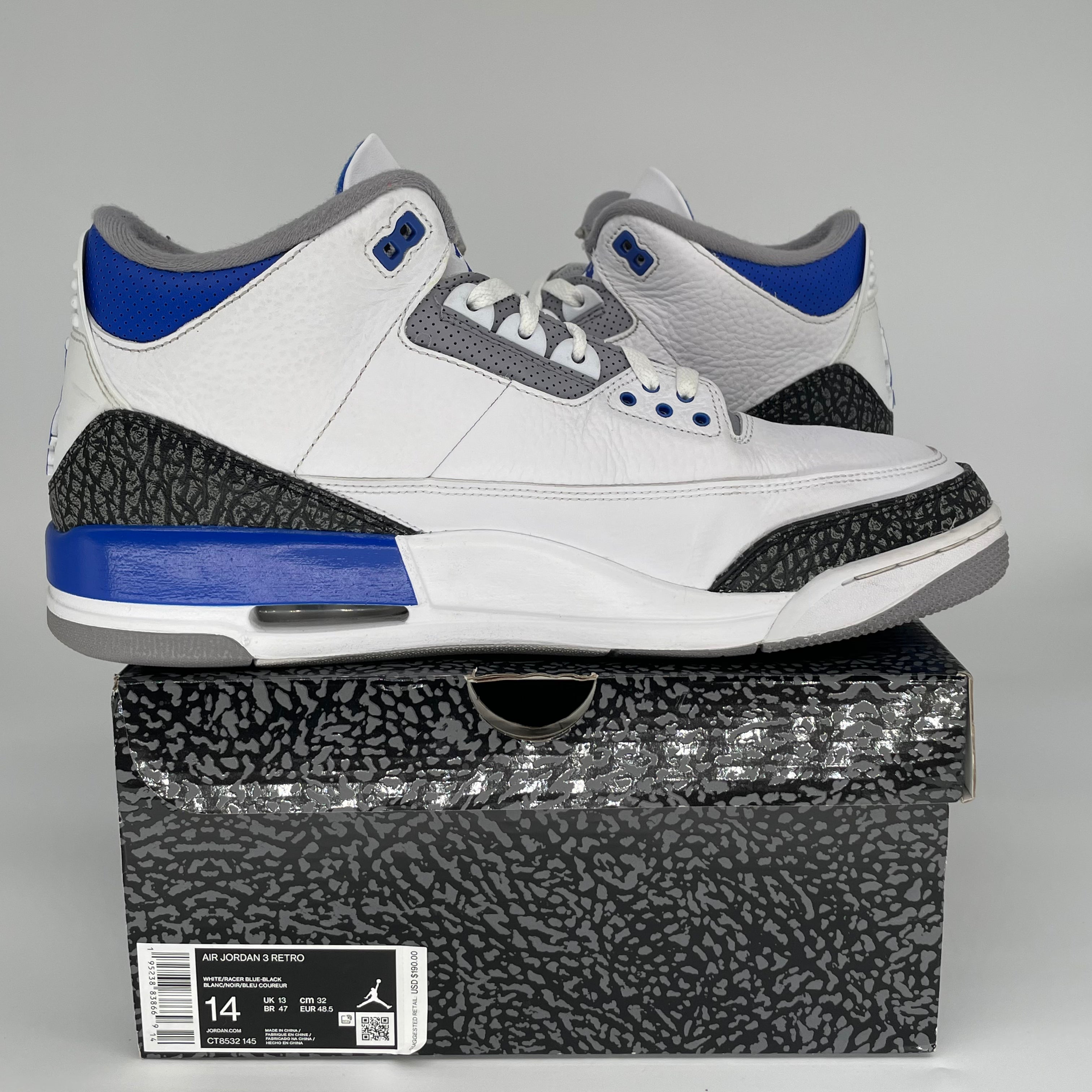 AIR JORDAN 3 RACER BLUE SIZE 14 CT8532-145