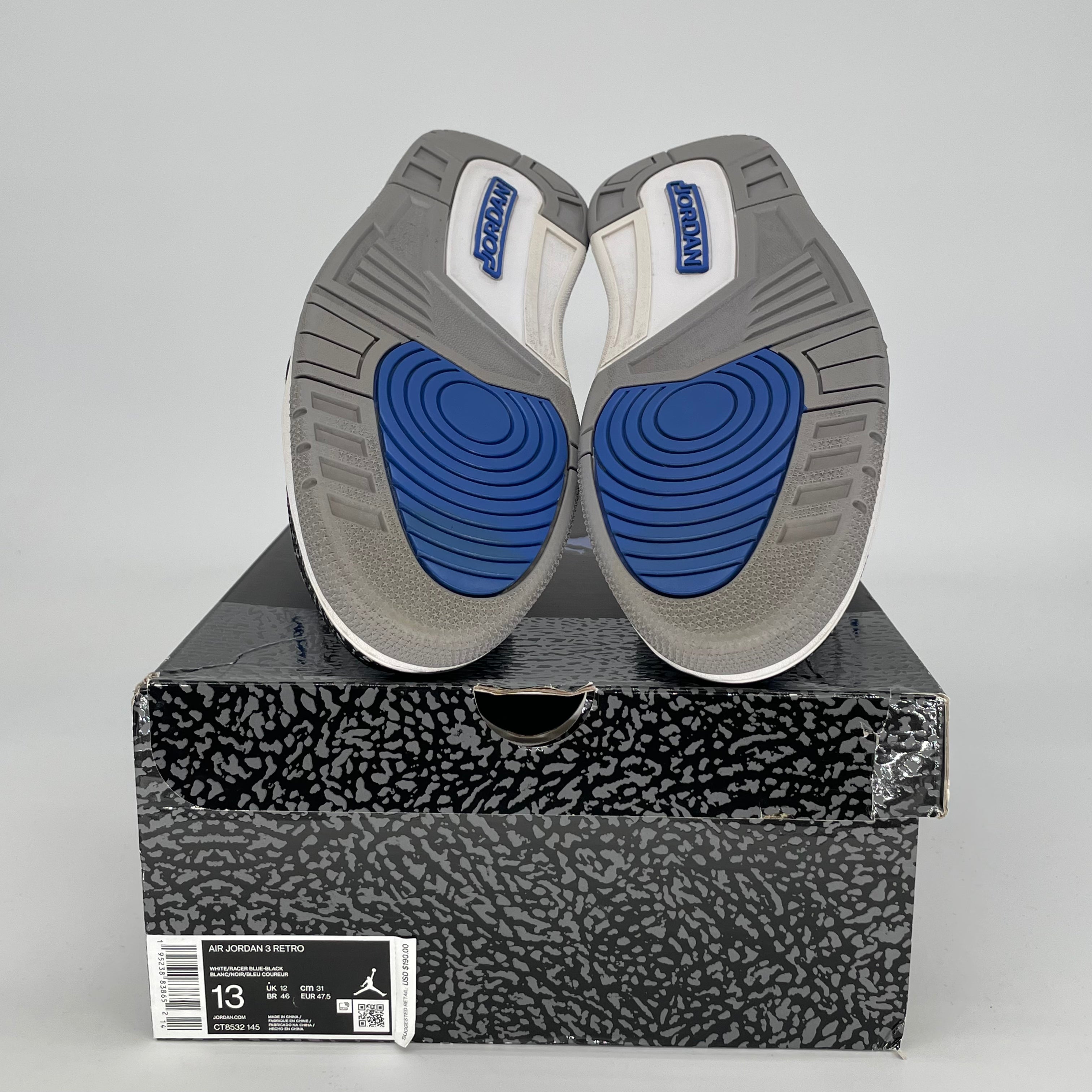AIR JORDAN 3 RACER BLUE SIZE 13 CT8532-145
