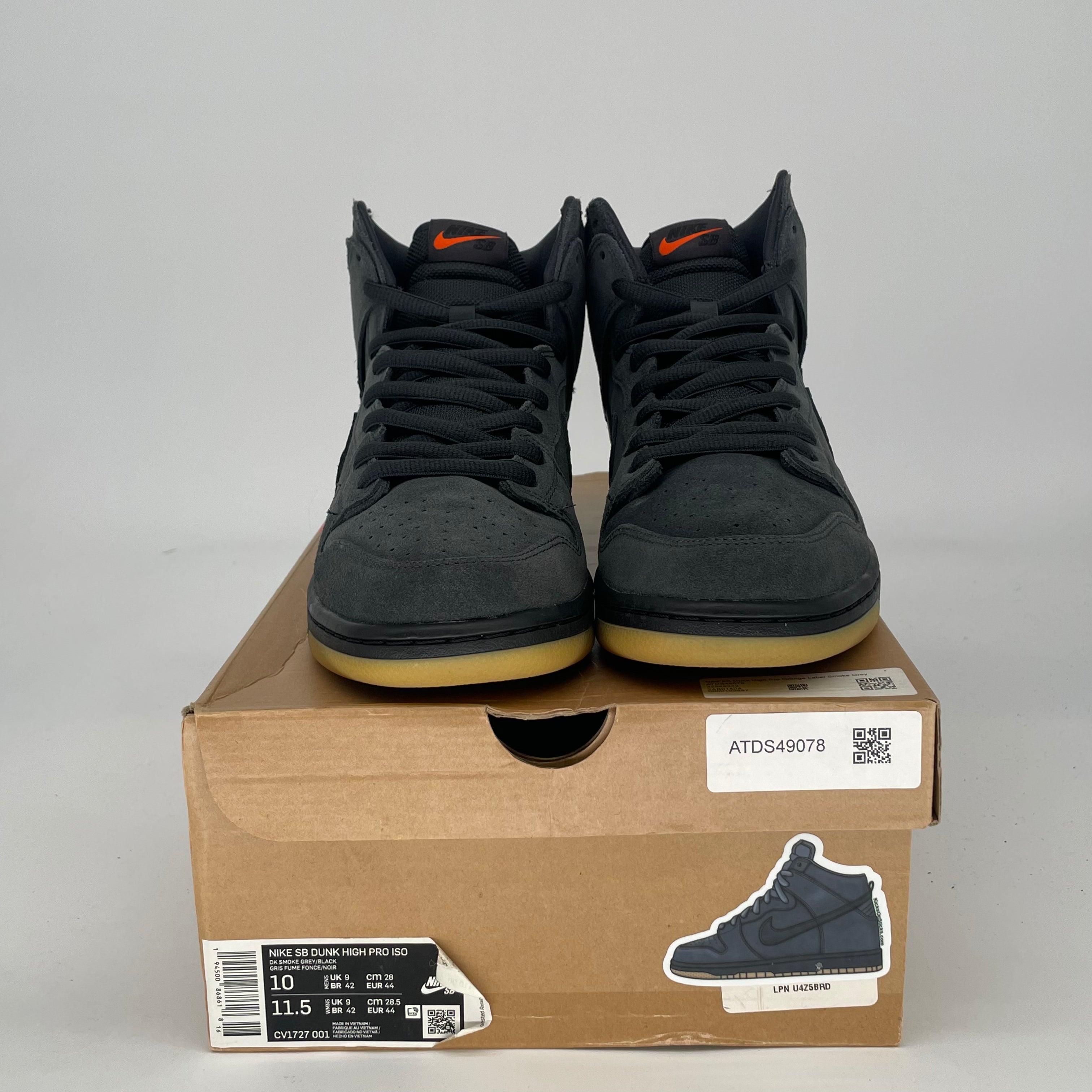 NIKE SB DUNK HIGN PRO ORANGE LABEL SMOKE GREY CV1727-001 SIZE 10/11.5W