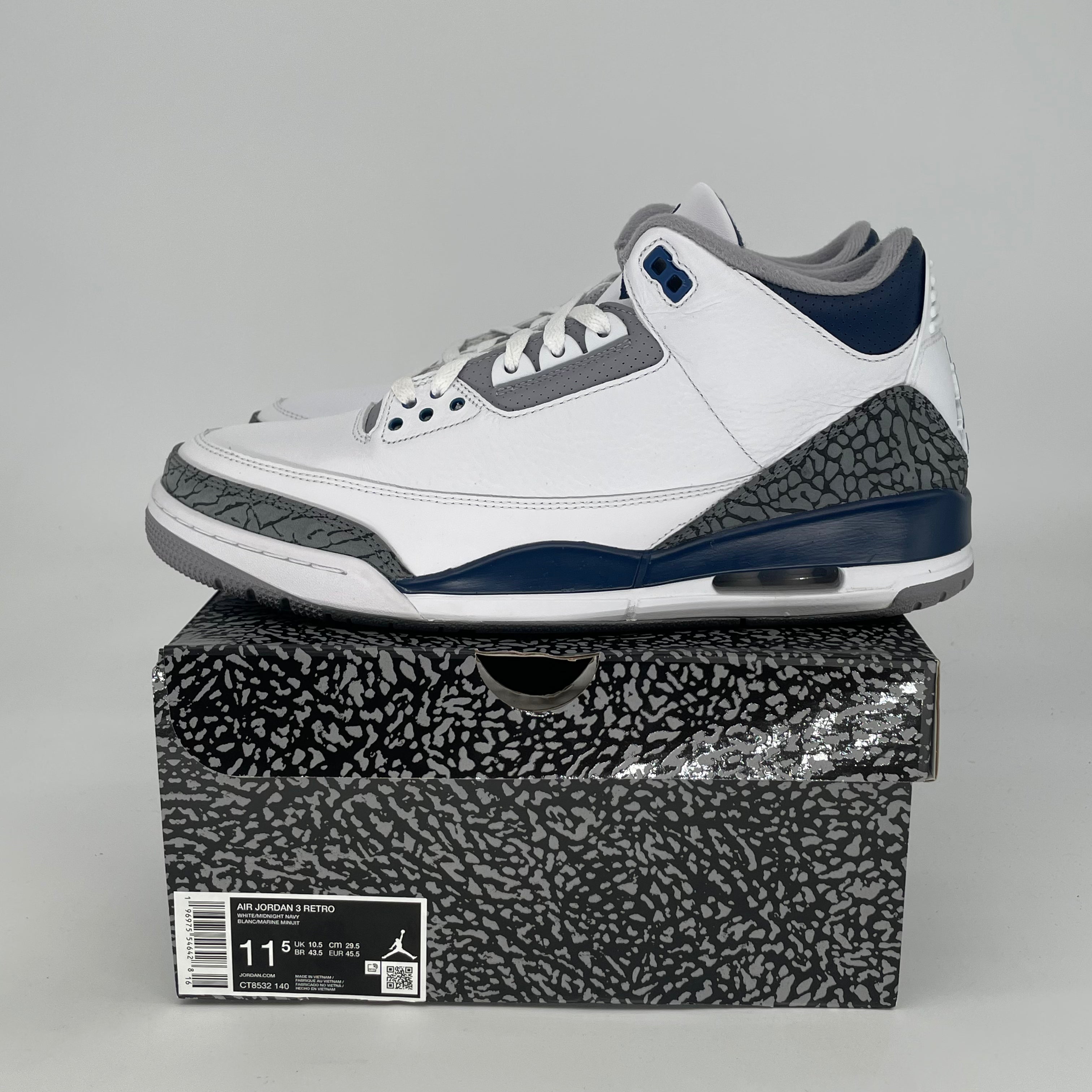 AIR JORDAN 3 MIDNIGHT NAVY CT8532-140 SIZE 11.5/13W