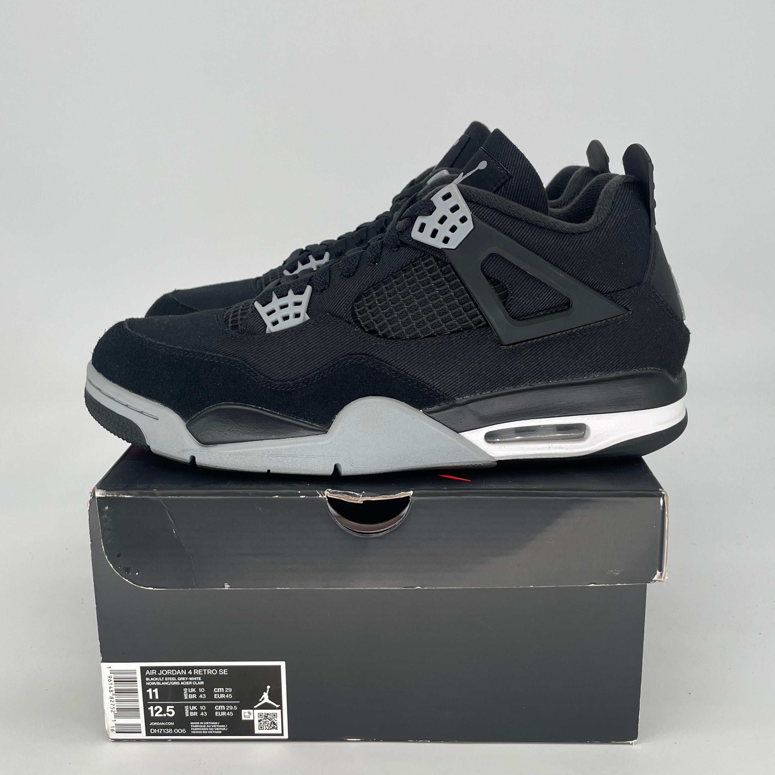 AIR JORDAN 4 BLACK CANVAS DH7138-006 SIZE 11/12.5W