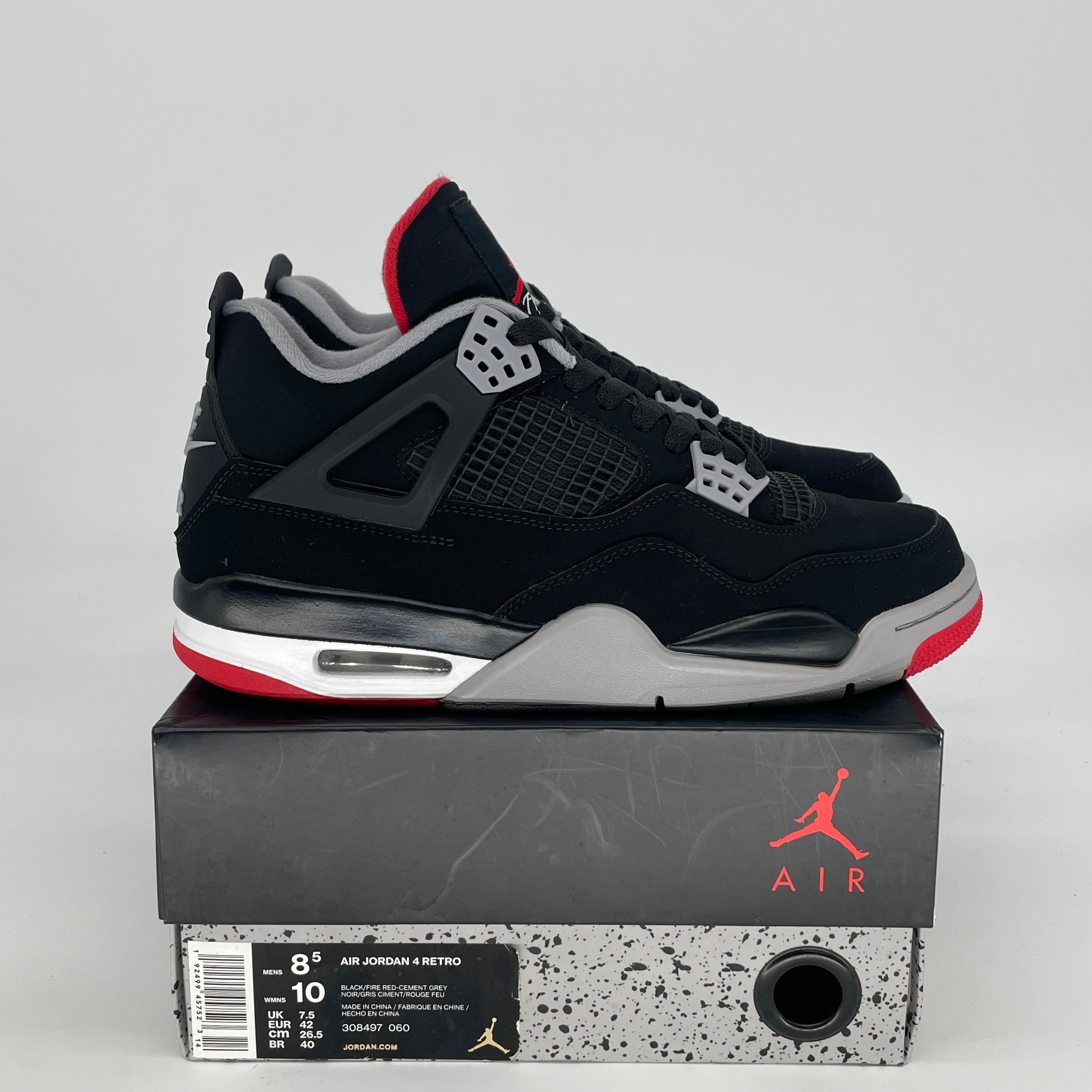 AIR JORDAN 4 BRED 2019 308497-060 SIZE 8.5/10W