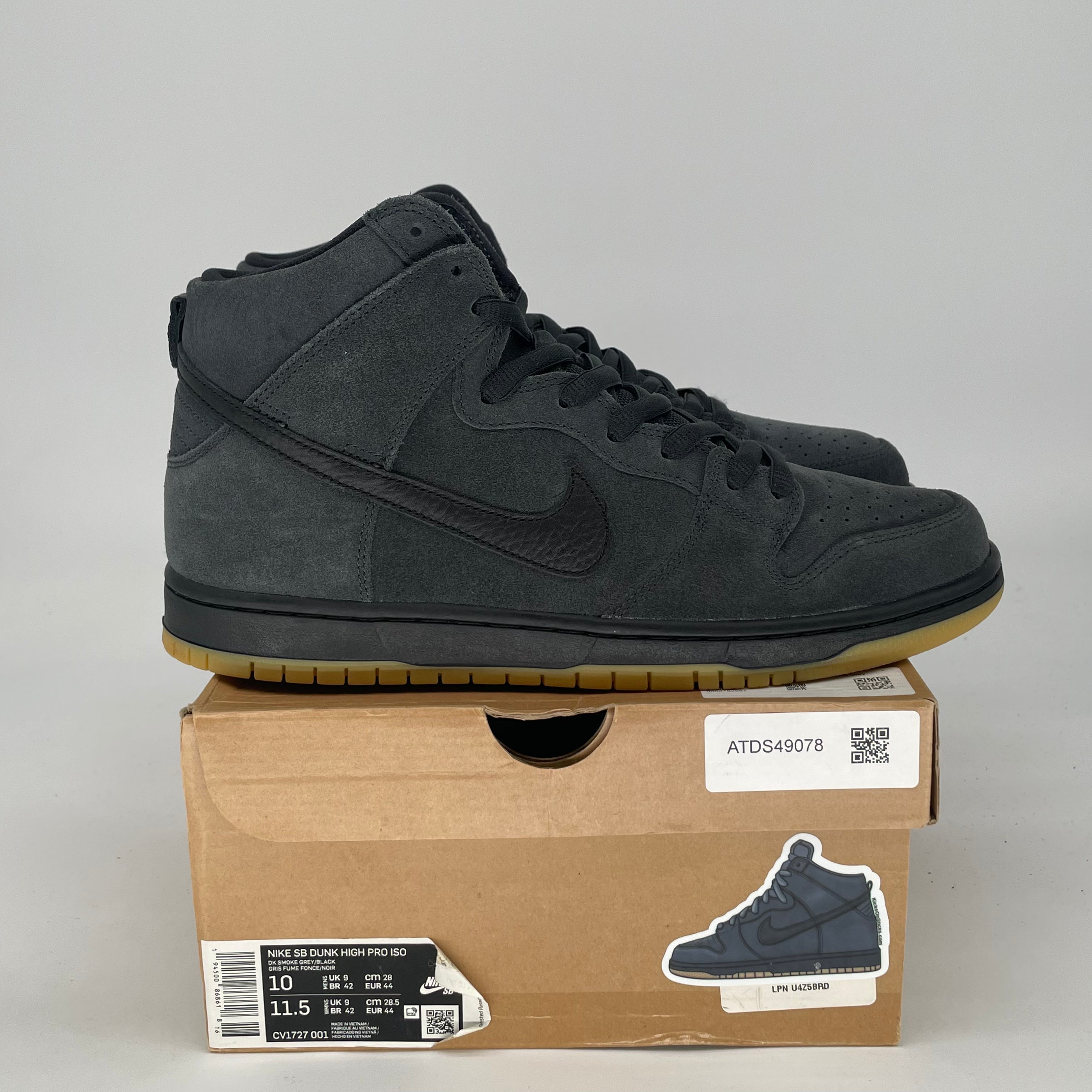 NIKE SB DUNK HIGN PRO ORANGE LABEL SMOKE GREY CV1727-001 SIZE 10/11.5W