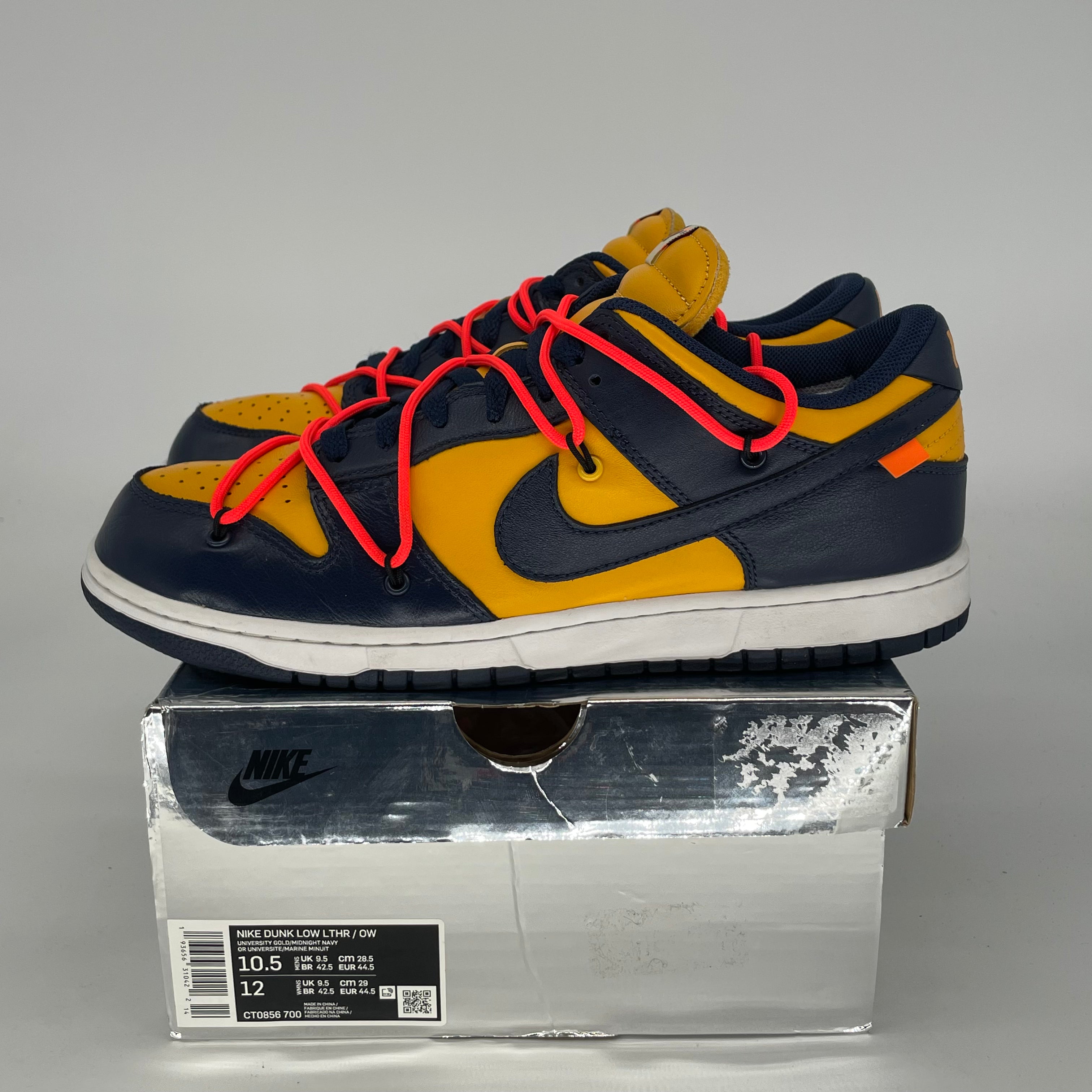 OFF WHITE X NIKE DUNK LOW UNIVERSITY GOLD SIZE 10.5/12W CT0856-700