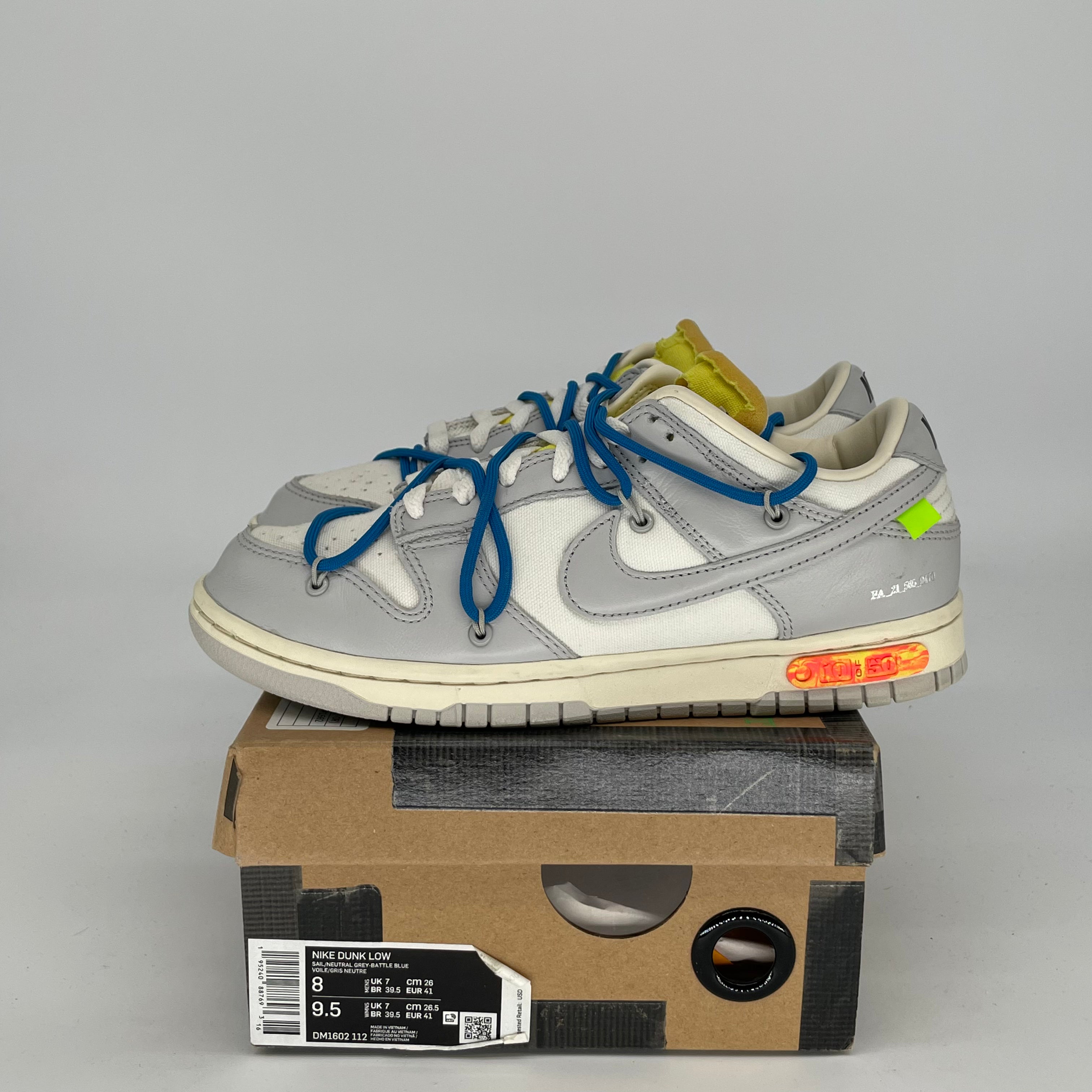 OFF WHITE X NIKE DUNK LOW LOT 10 SIZE 8/9.5W DM1602-112