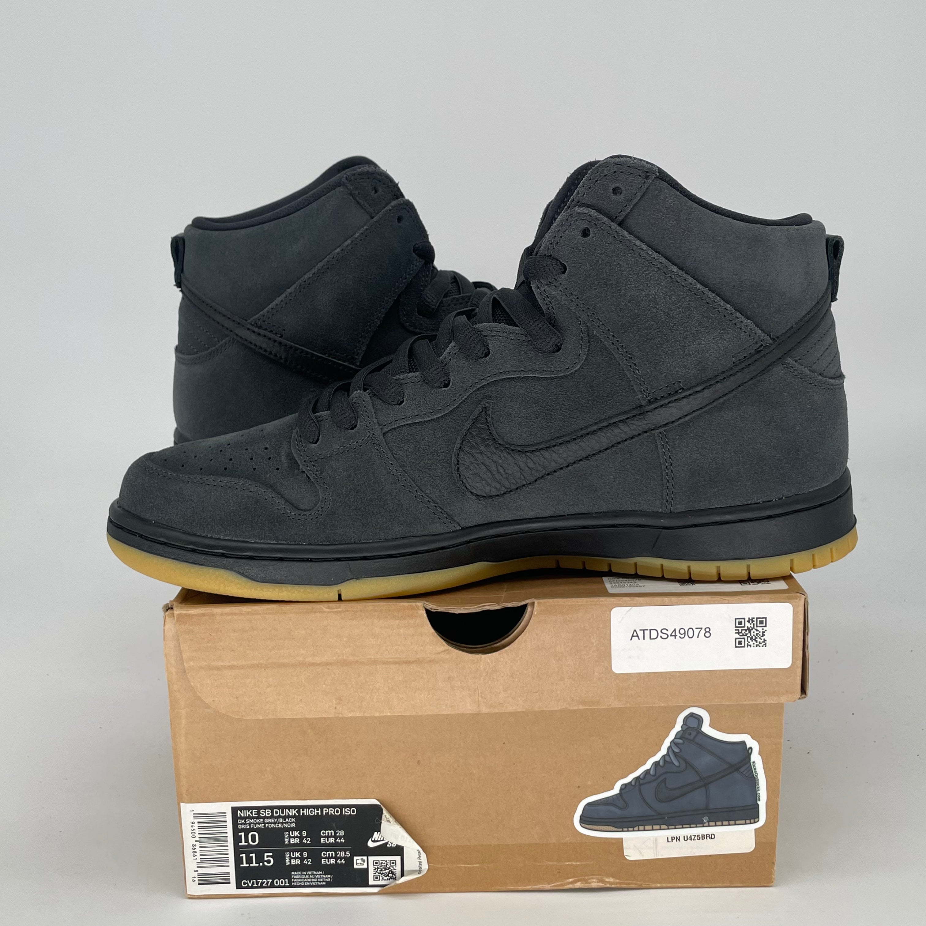 NIKE SB DUNK HIGN PRO ORANGE LABEL SMOKE GREY CV1727-001 SIZE 10/11.5W