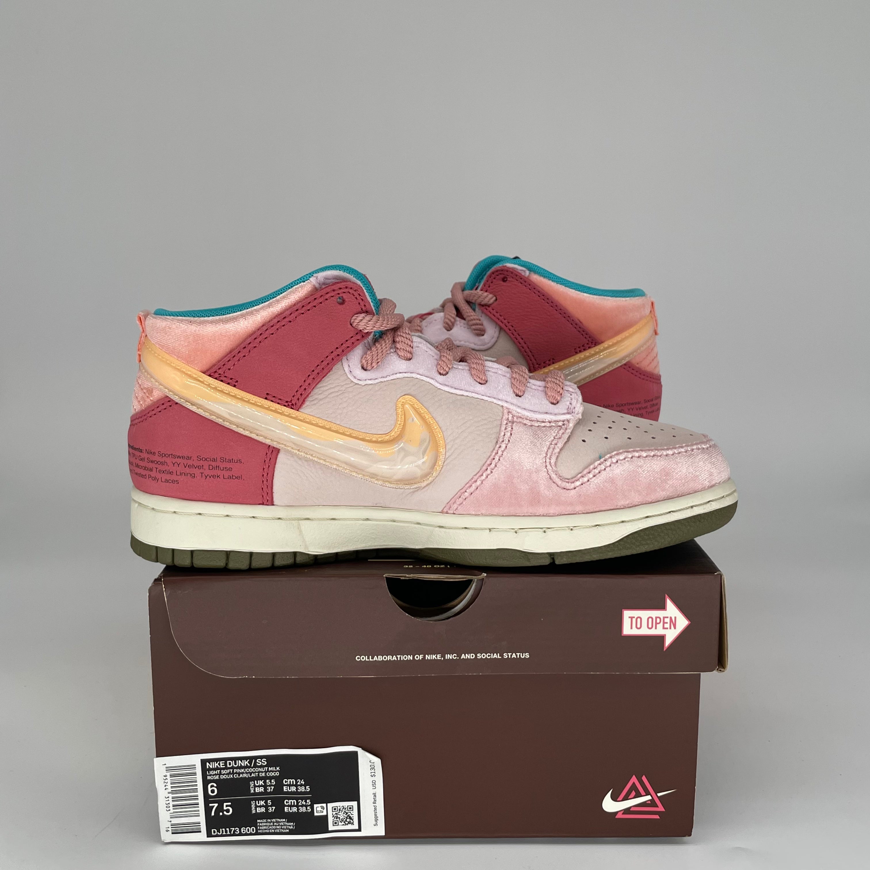 NIKE DUNK MID SS STRAWBERRY MILK SIZE 6 DJ1173-600