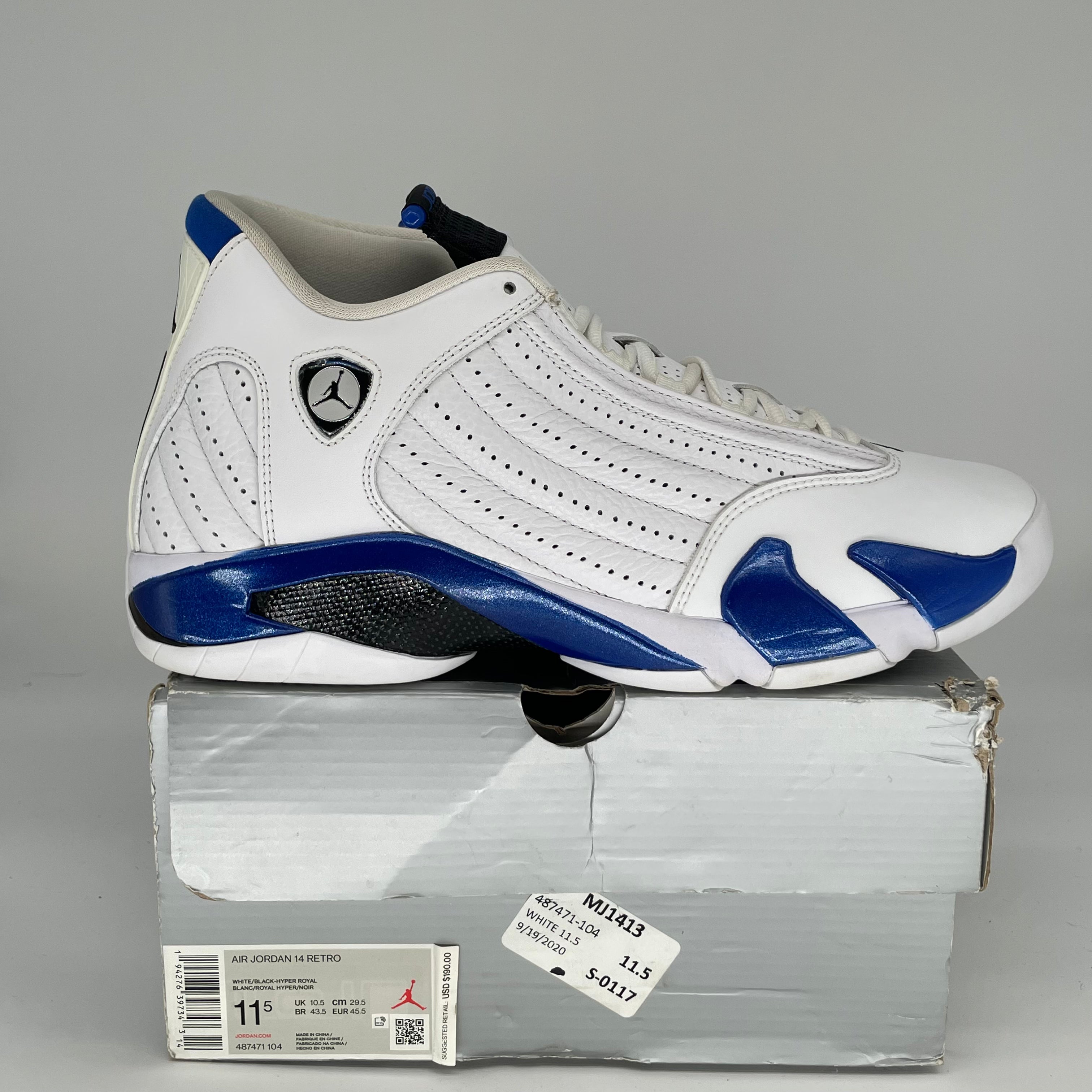 AIR JORDAN 14 WHITE HYPER ROYAL SIZE 11.5 487471-104