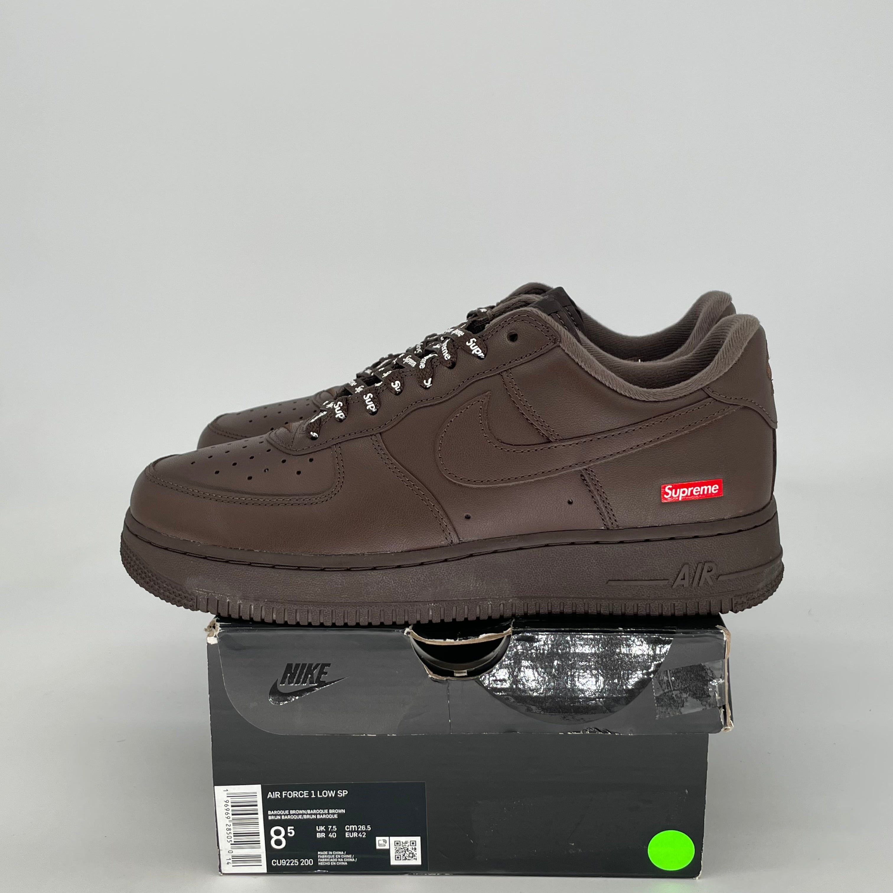 NIKE AIR FORCE 1 LOW SUPREME BAROQUE BROWN CU9225-200 SIZE 8.5/10W