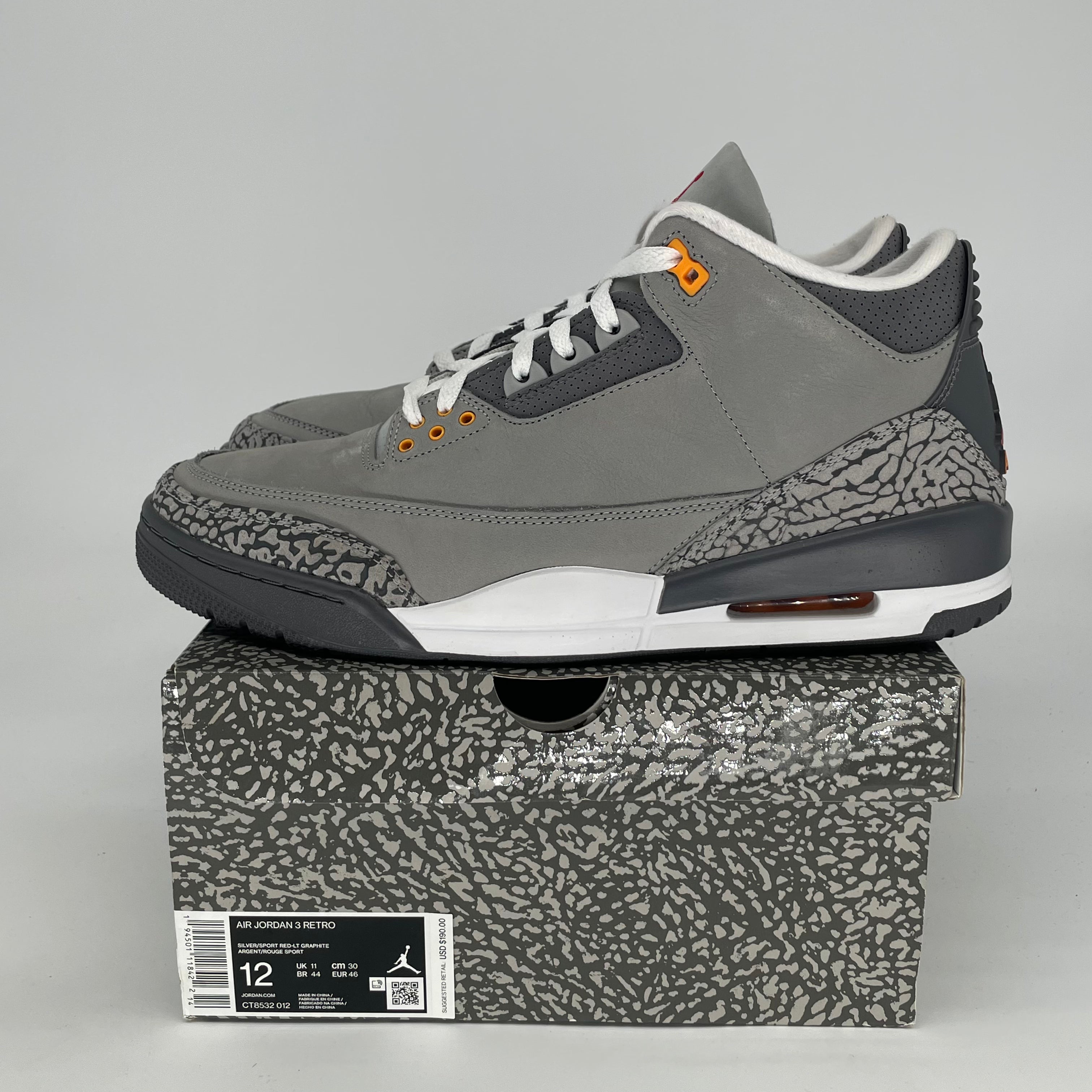 AIR JORDAN 3 COOL GREY CT8532-012 SIZE 12/13.5W