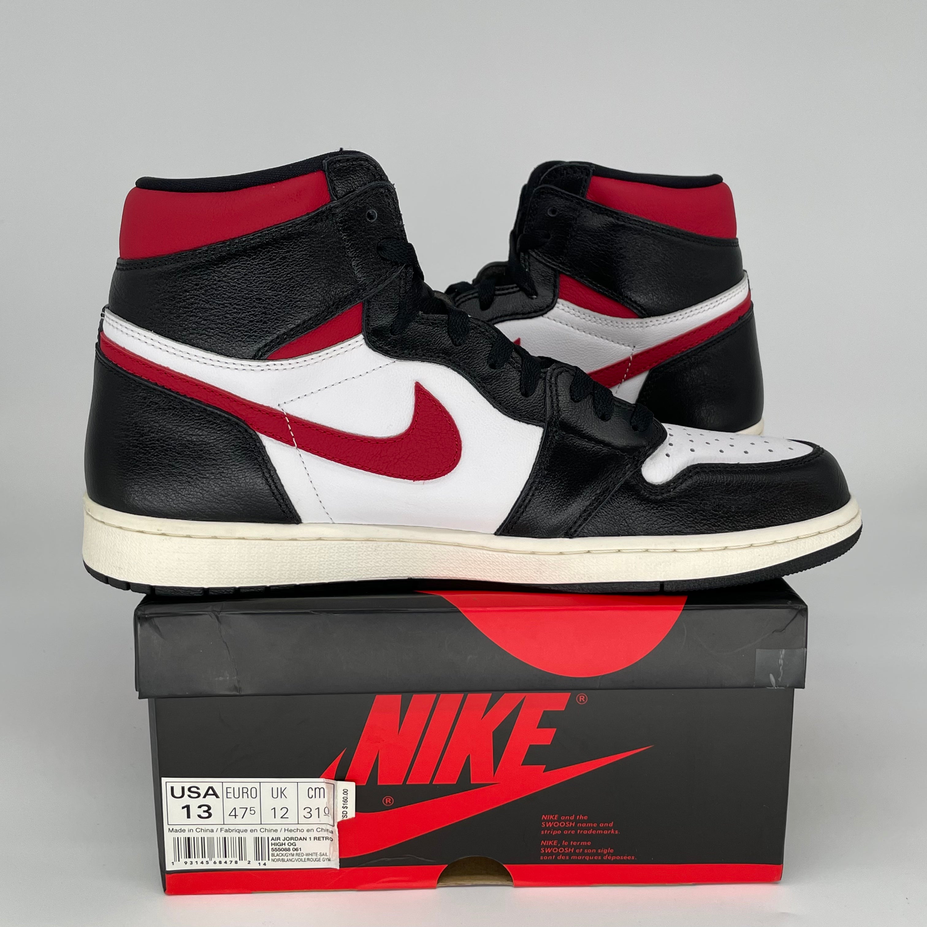 AIR JORDAN 1 BLACK GYM RED SIZE 13 555088-061