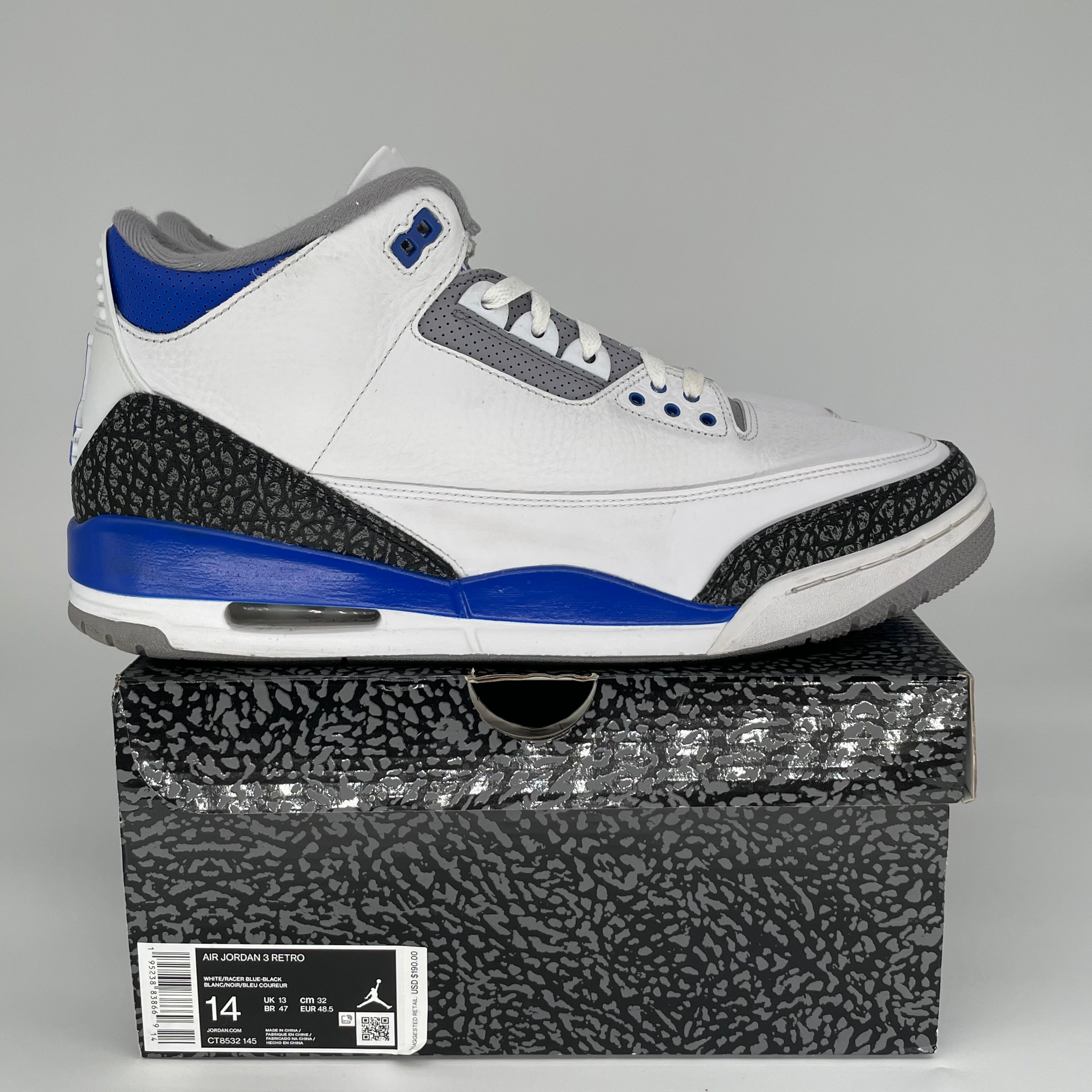 AIR JORDAN 3 RACER BLUE SIZE 14 CT8532-145