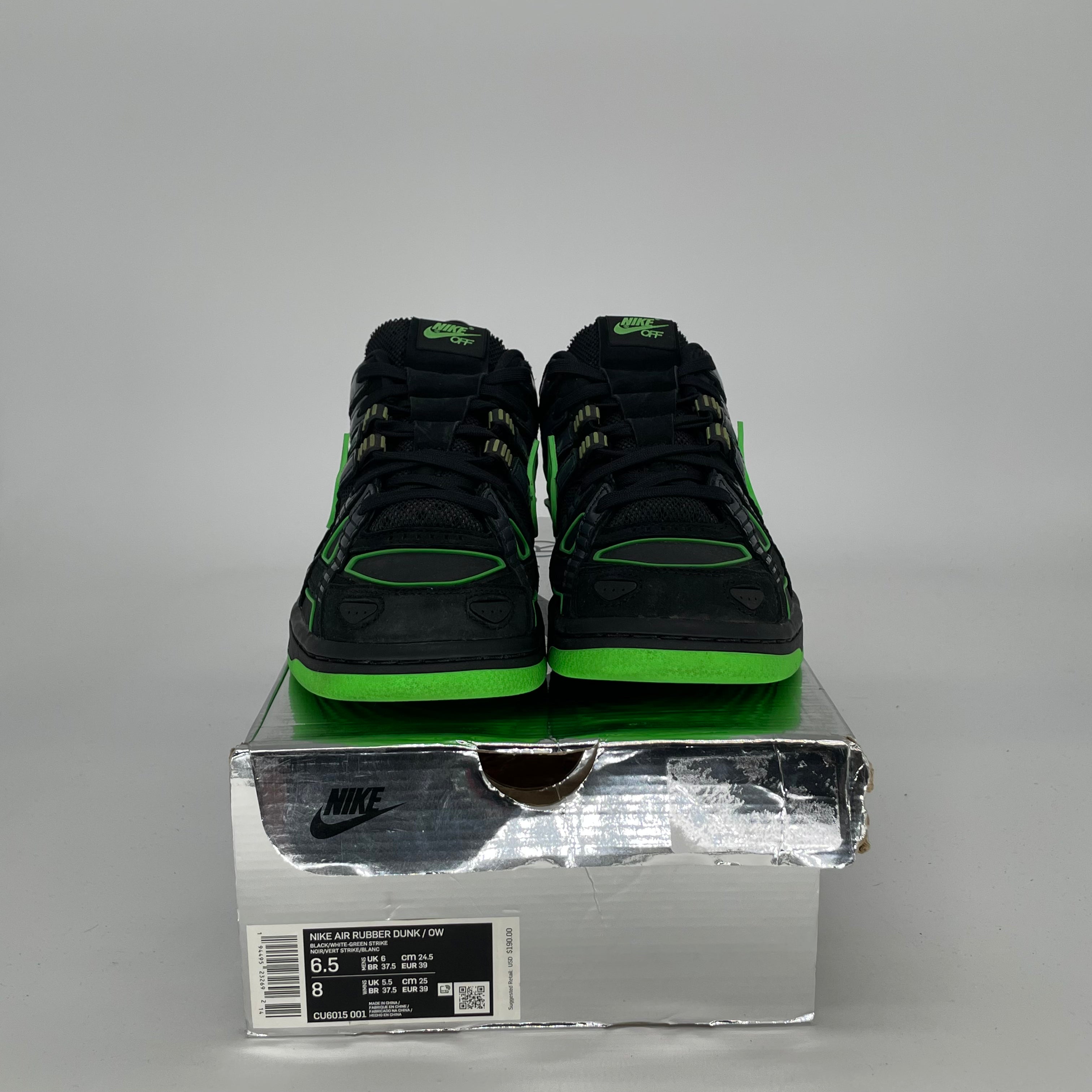 OFF WHITE X NIKE AIR RUBBER DUNK GREEN STRIKE SIZE 6.5/8W CU6015-001