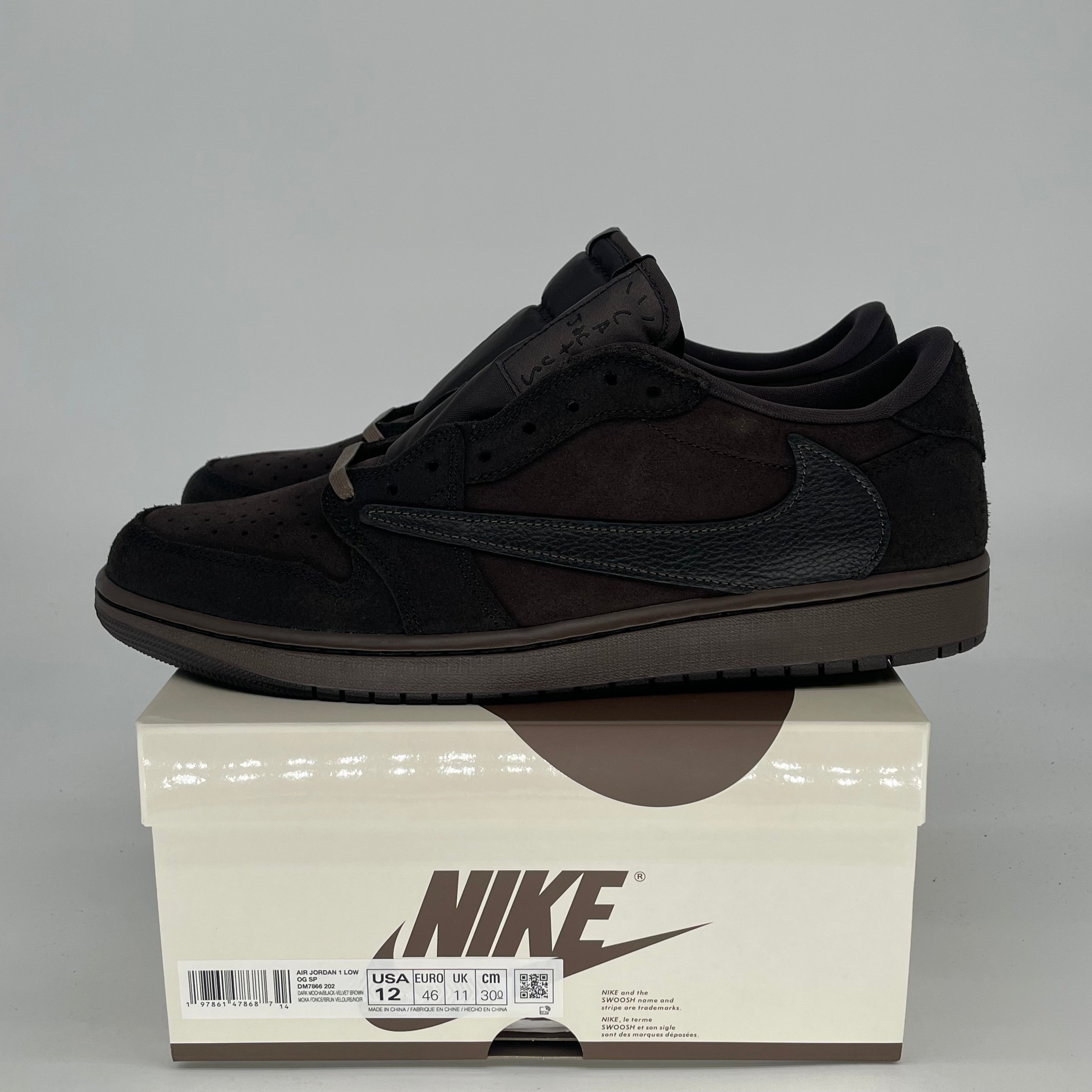 TRAVIS SCOTT X AIR JORDAN 1 LOW VELVET BROWN DM7866-202 SIZE 12/13.5W