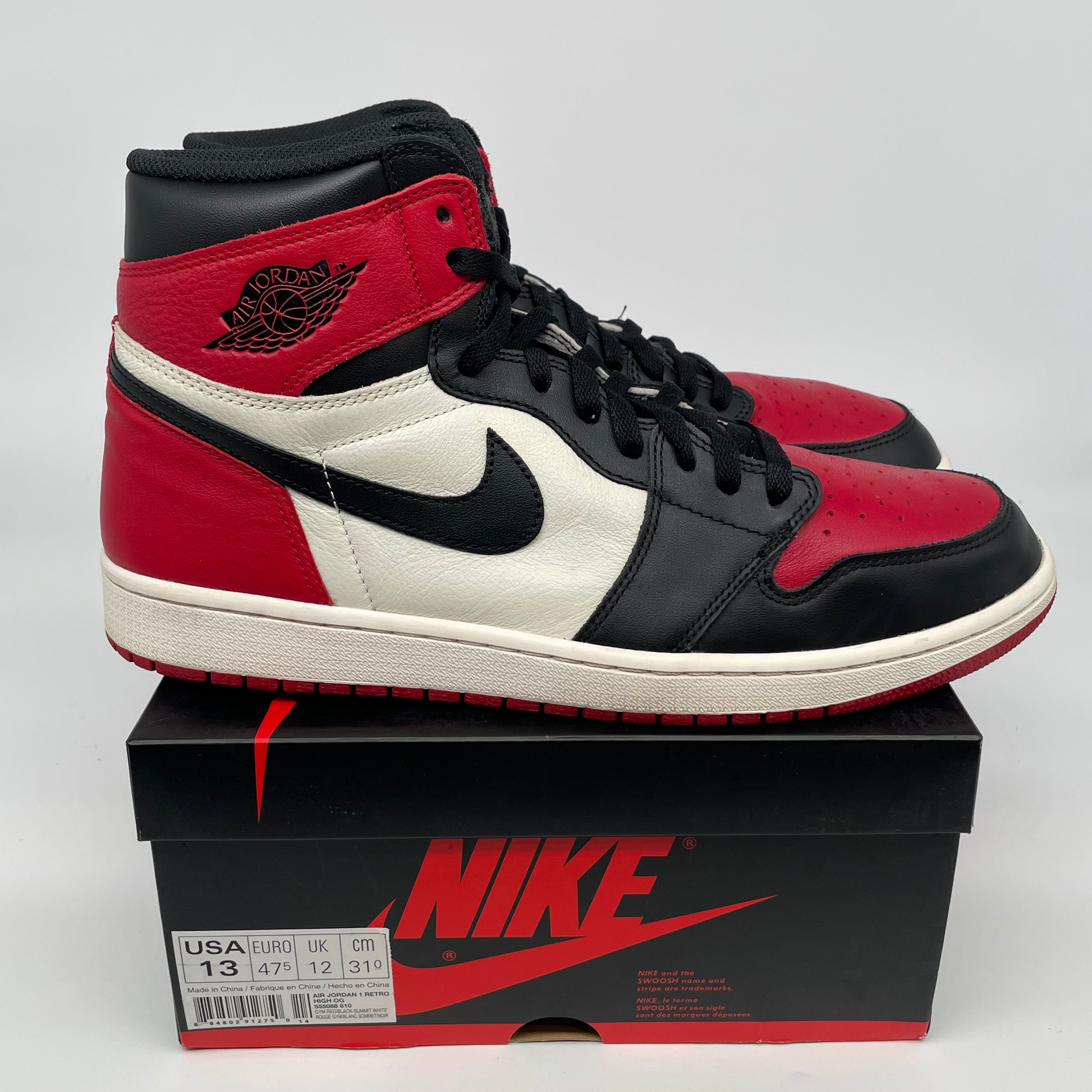 AIR JORDAN 1 BRED TOE SIZE 13 555088-610