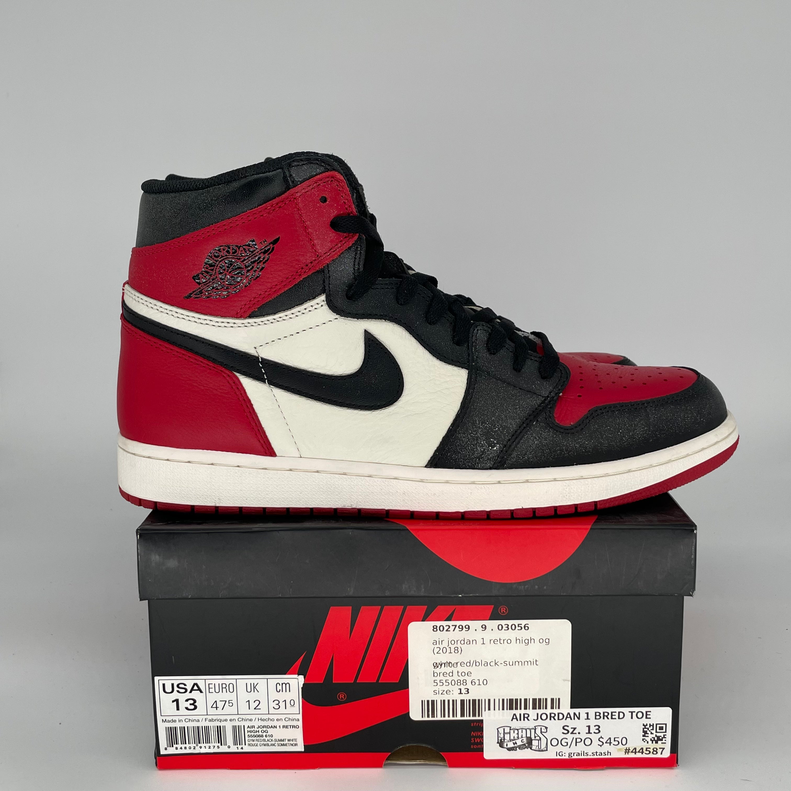 AIR JORDAN 1 BRED TOE SIZE 13 555088-610