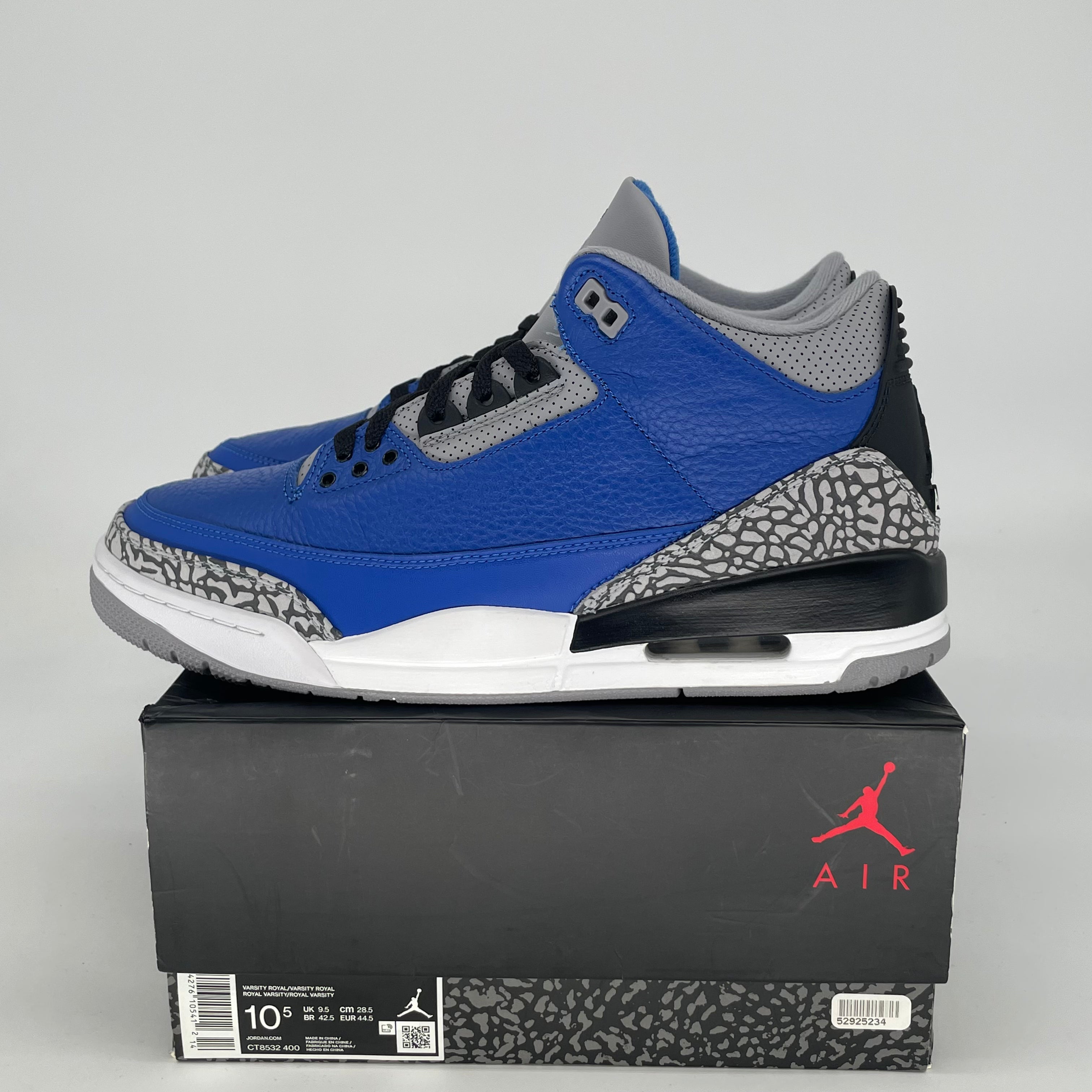 AIR JORDAN 3 VARSITY ROYAL CEMENT CT8532-400 SIZE 10.5/12W