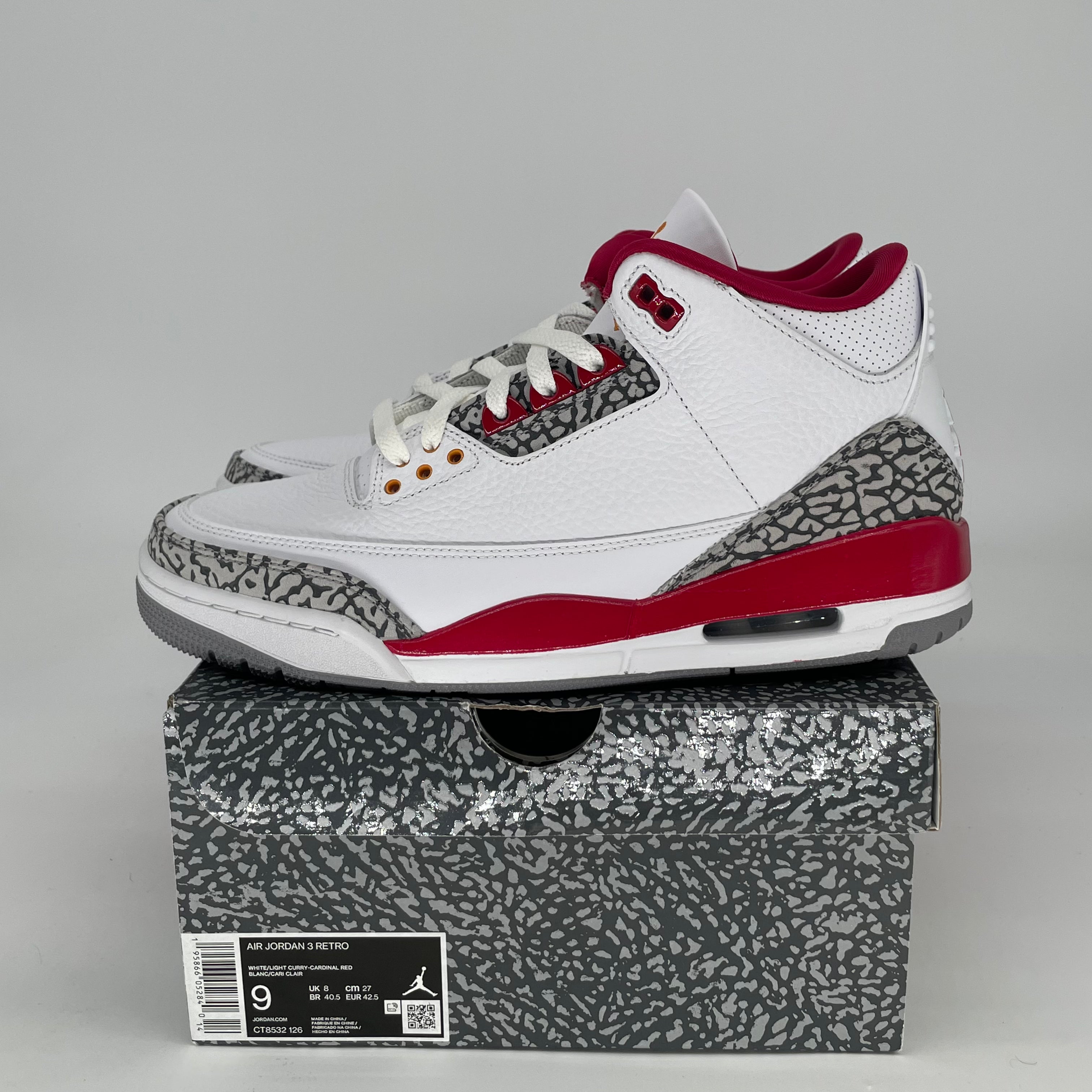 AIR JORDAN 3 CARDINAL CT8532-126 SIZE 9/10.5W