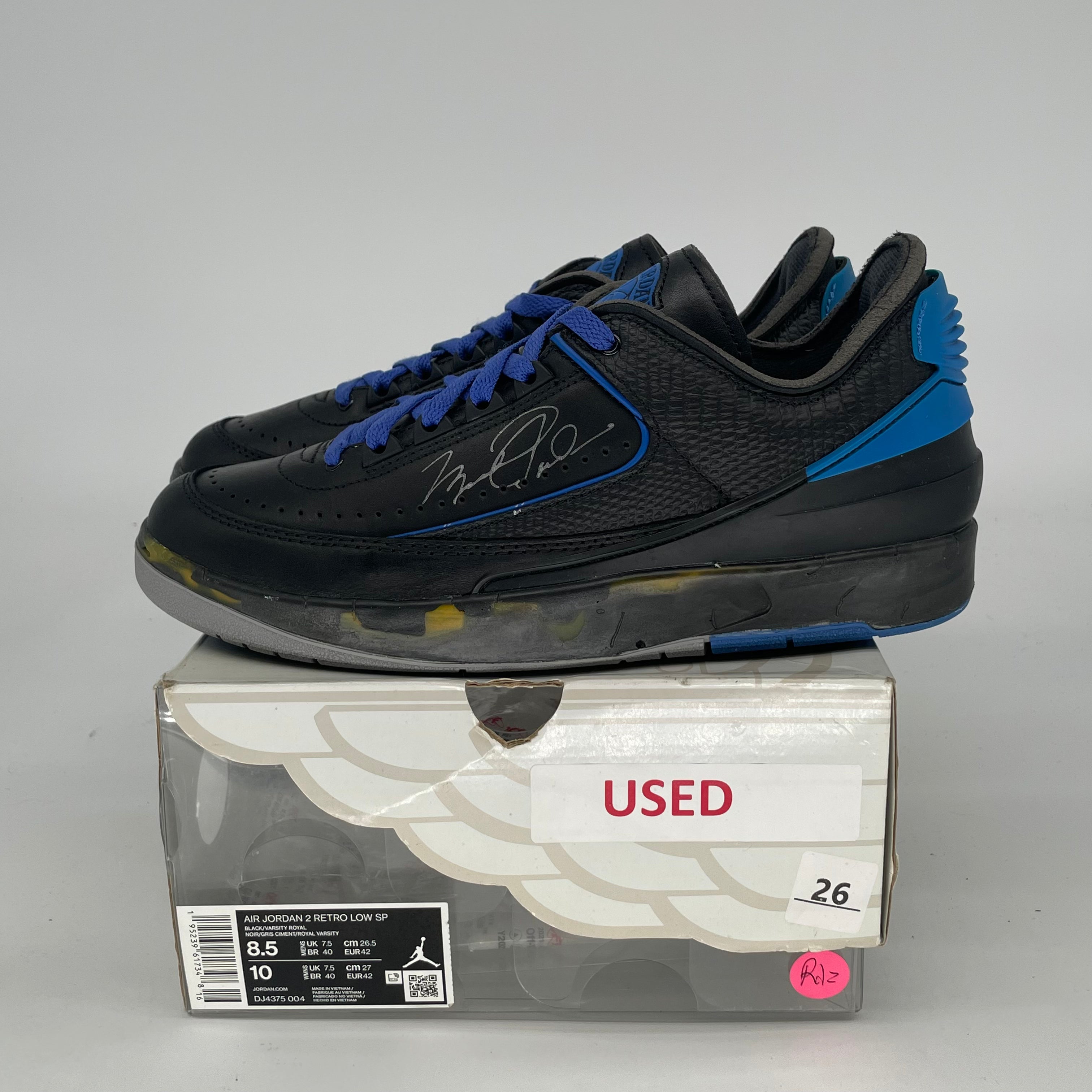 OFF WHITE X AIR JORDAN 2 LOW BLACK BLUE DJ4375-004 SIZE 8.5/10W