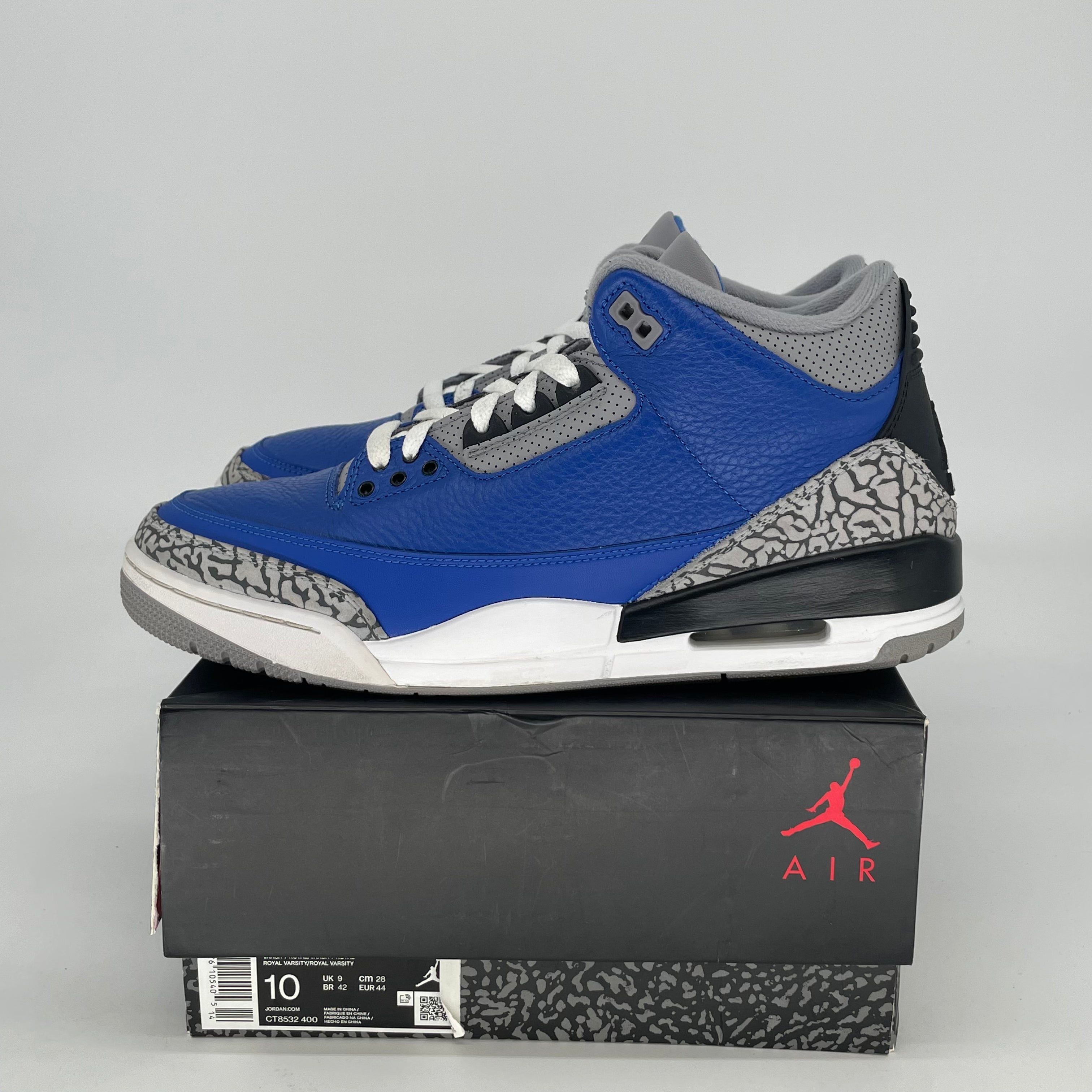 AIR JORDAN 3 VARSITY ROYAL CEMENT CT8532-400 SIZE 10/11.5W
