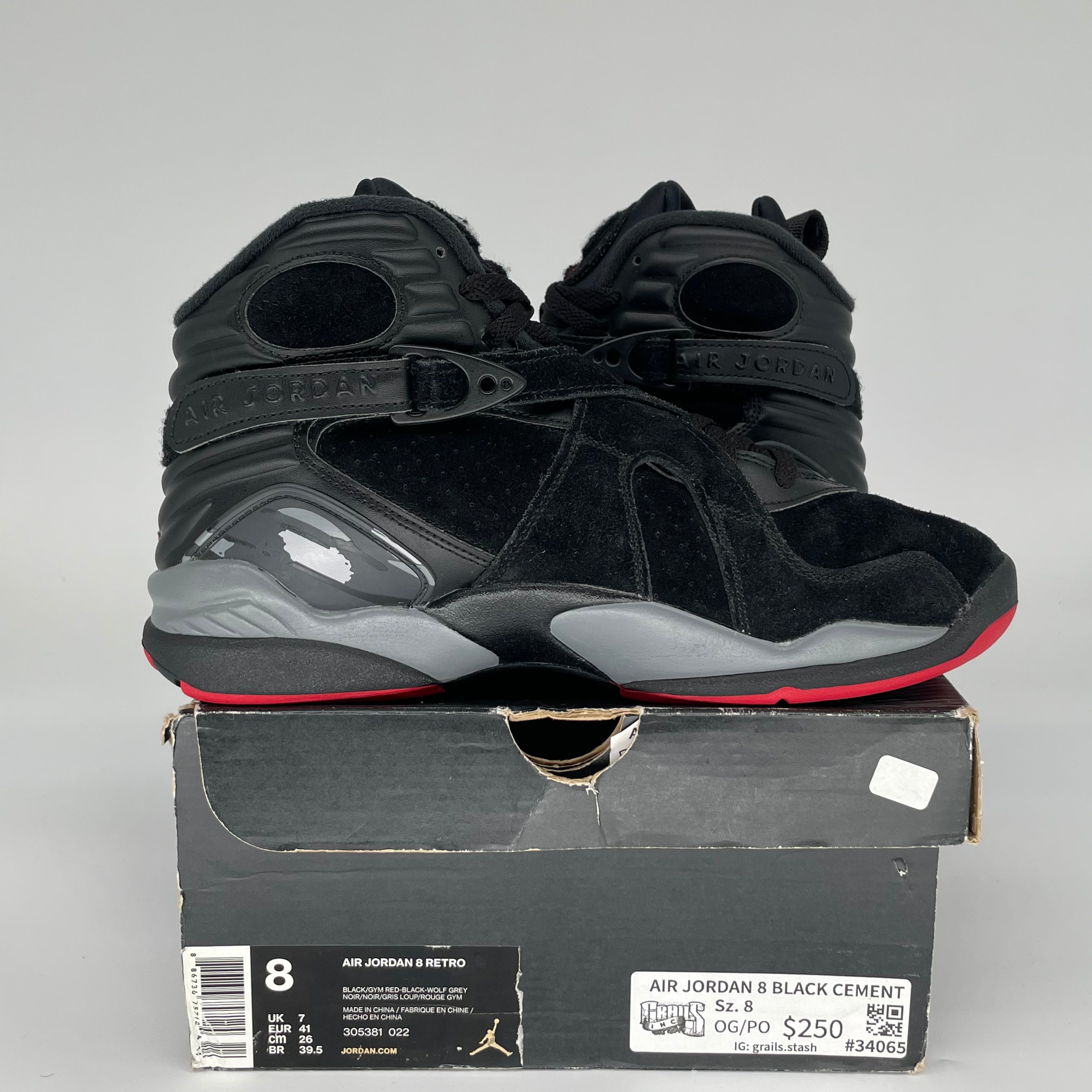 AIR JORDAN 8 BLACK CEMENT SIZE 8 305381-022