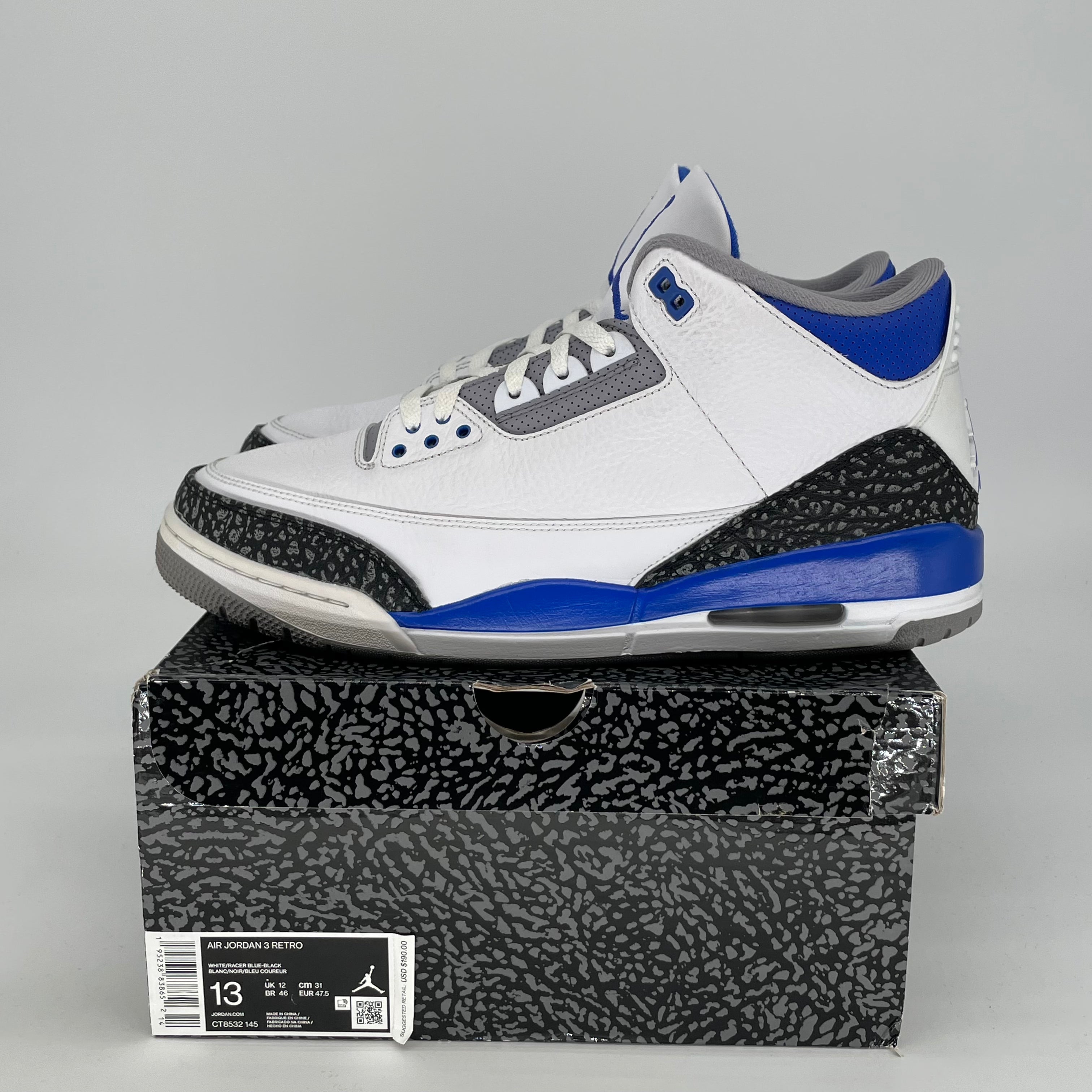 AIR JORDAN 3 RACER BLUE SIZE 13 CT8532-145