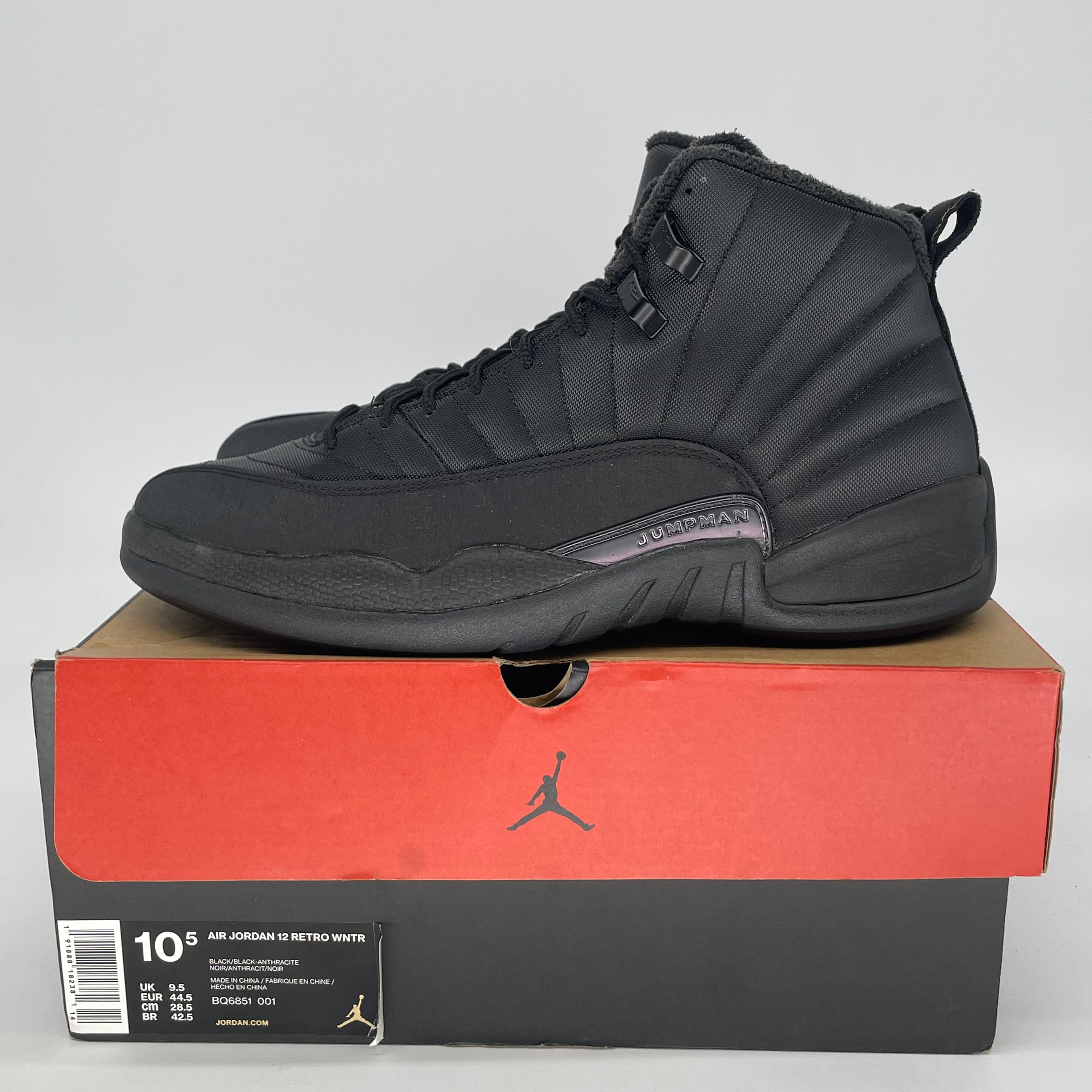 AIR JORDAN 12 WINTER BLACK BQ6851-001 SIZE 10.5/12W