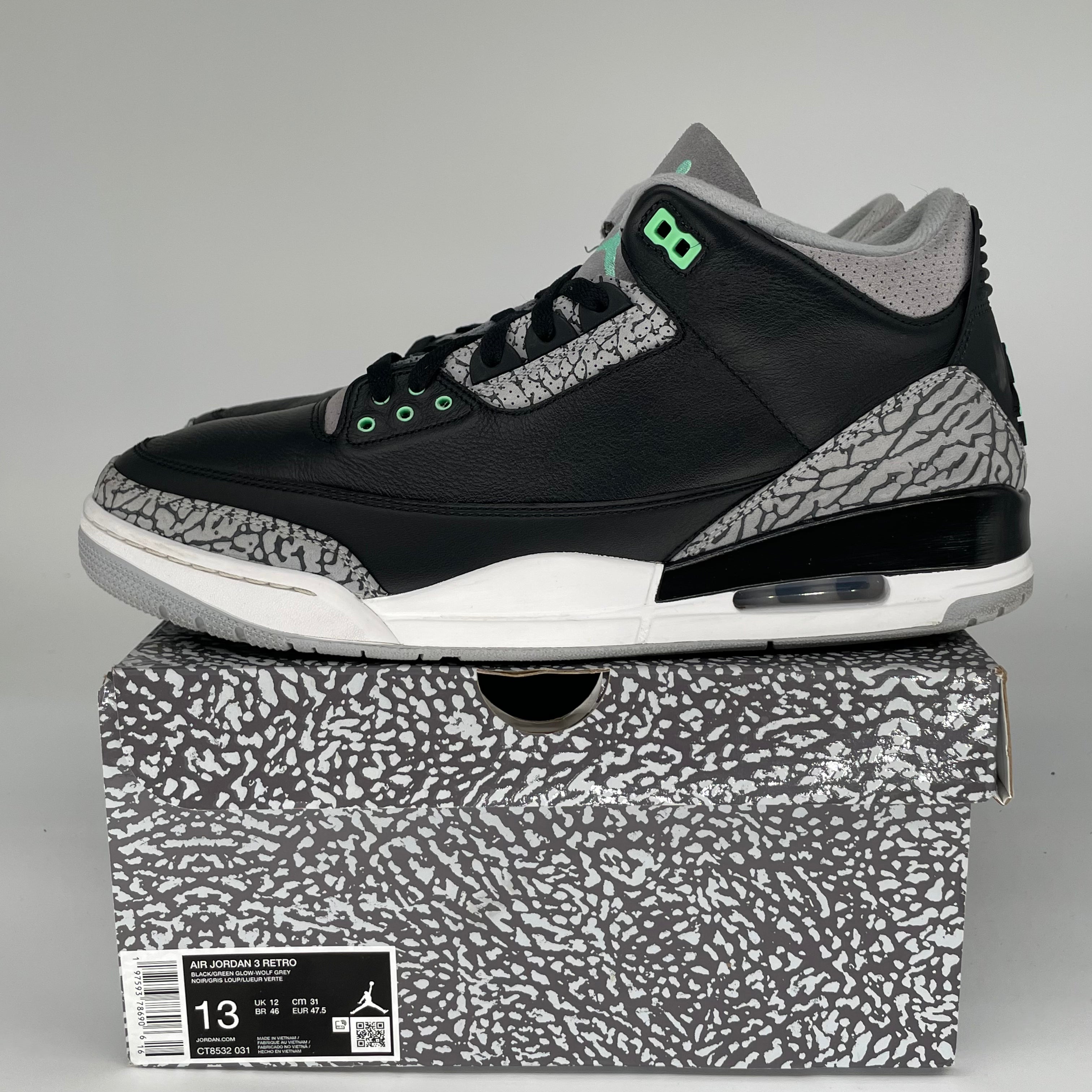 AIR JORDAN 3 GREEN GLOW SIZE 13 CT8532-031