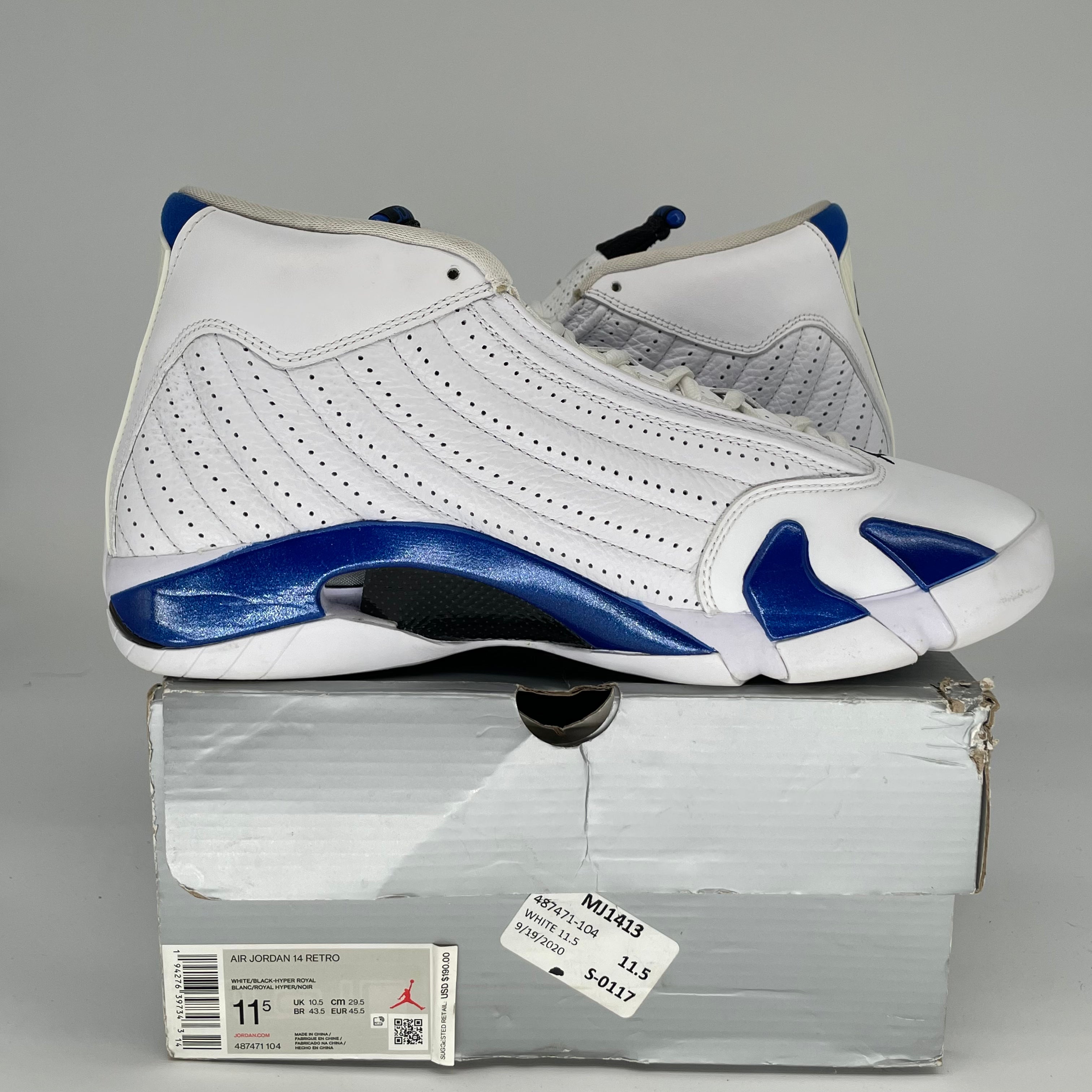 AIR JORDAN 14 WHITE HYPER ROYAL SIZE 11.5 487471-104