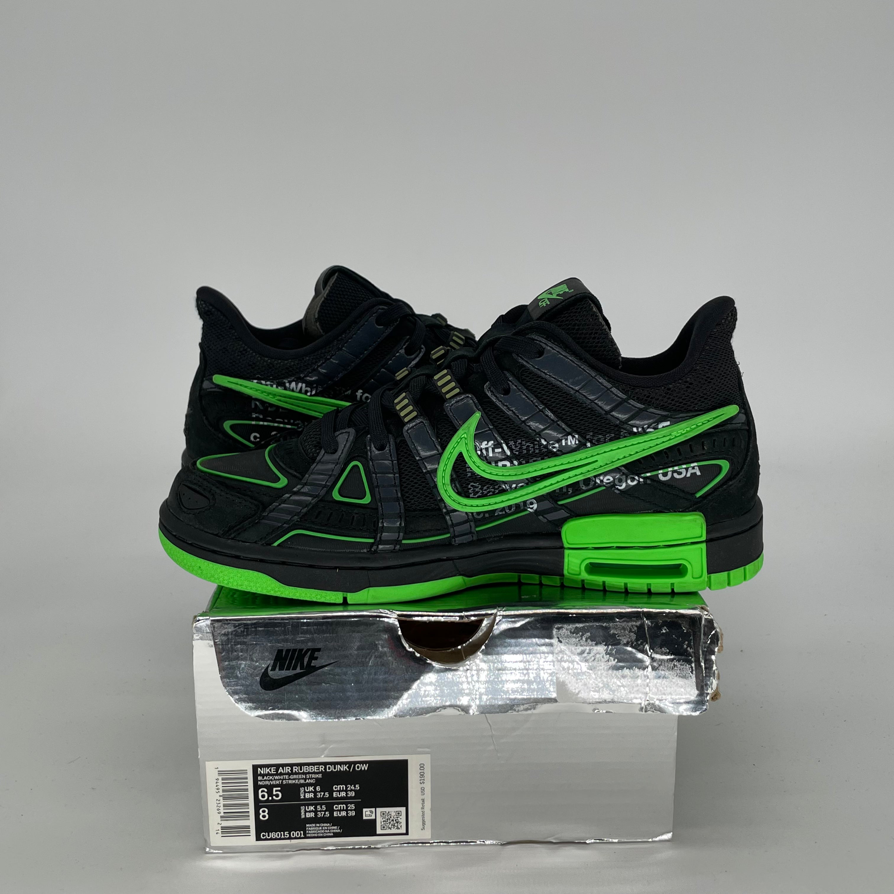 OFF WHITE X NIKE AIR RUBBER DUNK GREEN STRIKE SIZE 6.5/8W CU6015-001