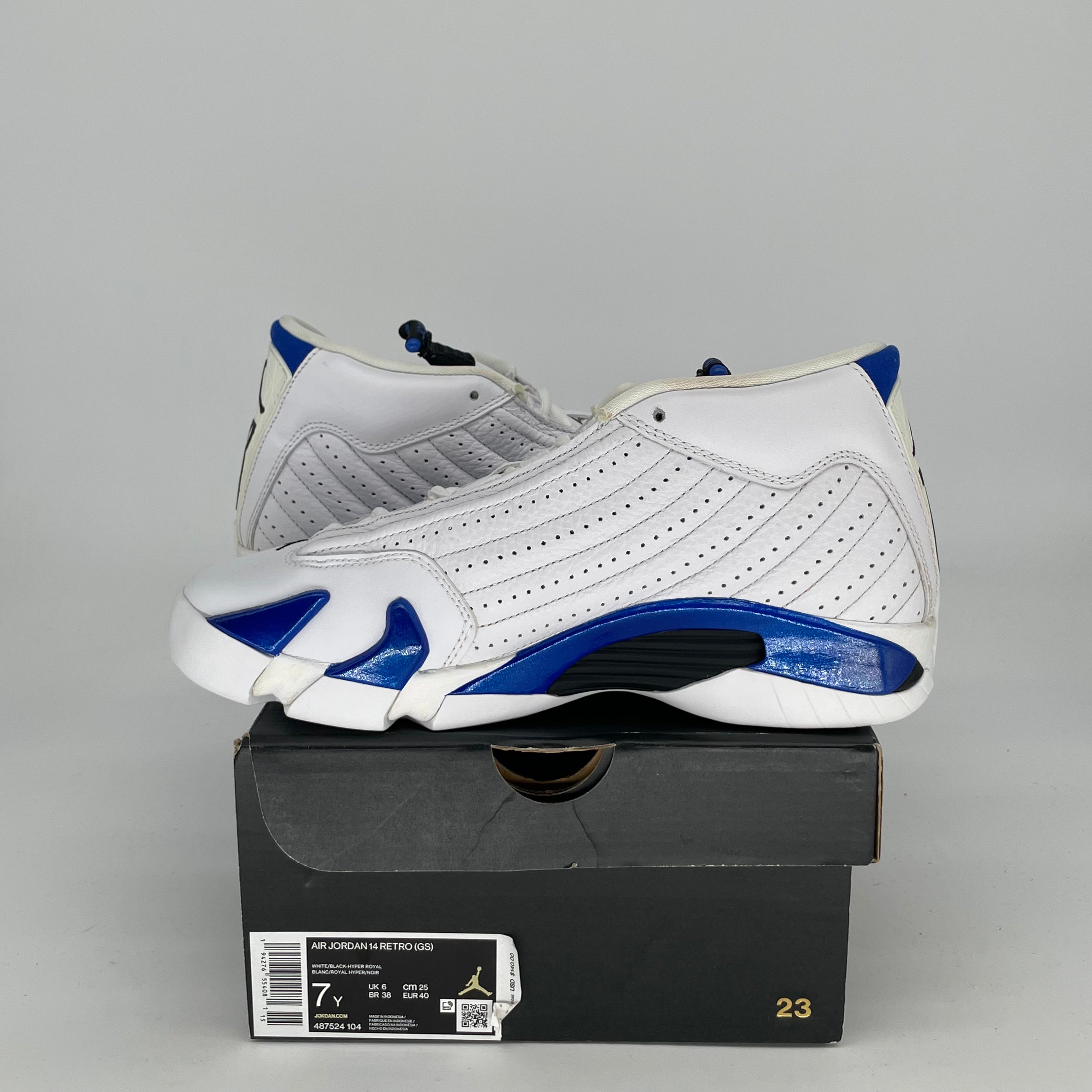 AIR JORDAN 14 WHITE HYPER ROYAL SIZE 7/8.5W 487524-104