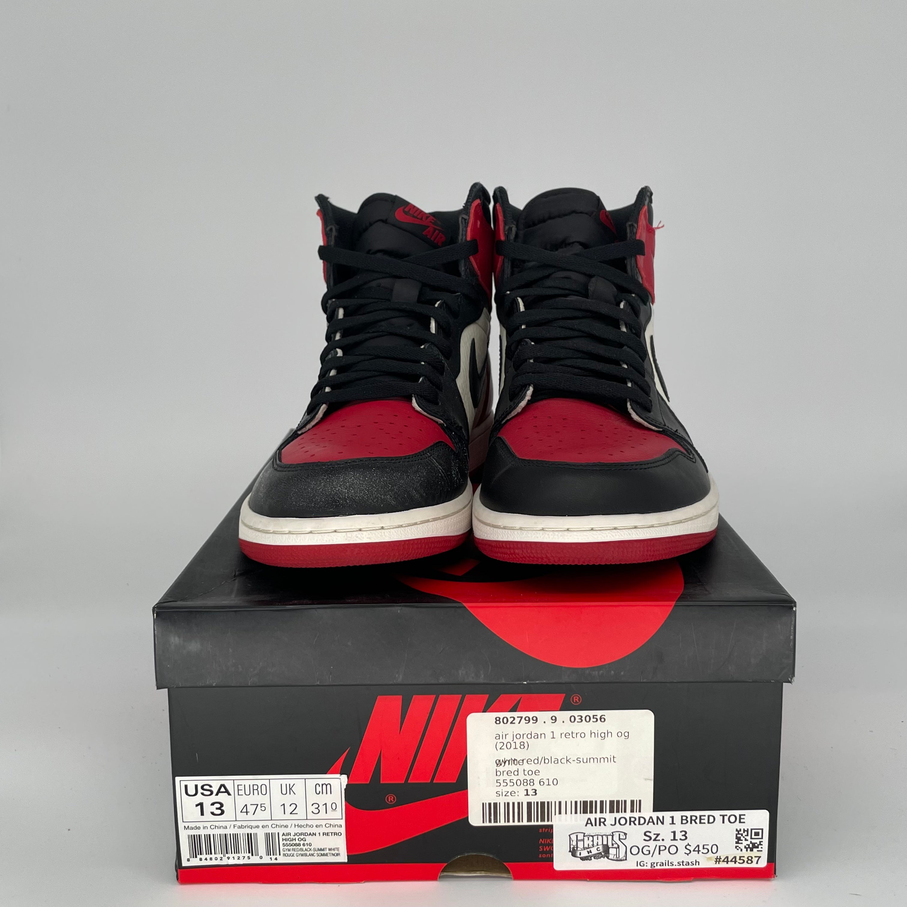 AIR JORDAN 1 BRED TOE SIZE 13 555088-610