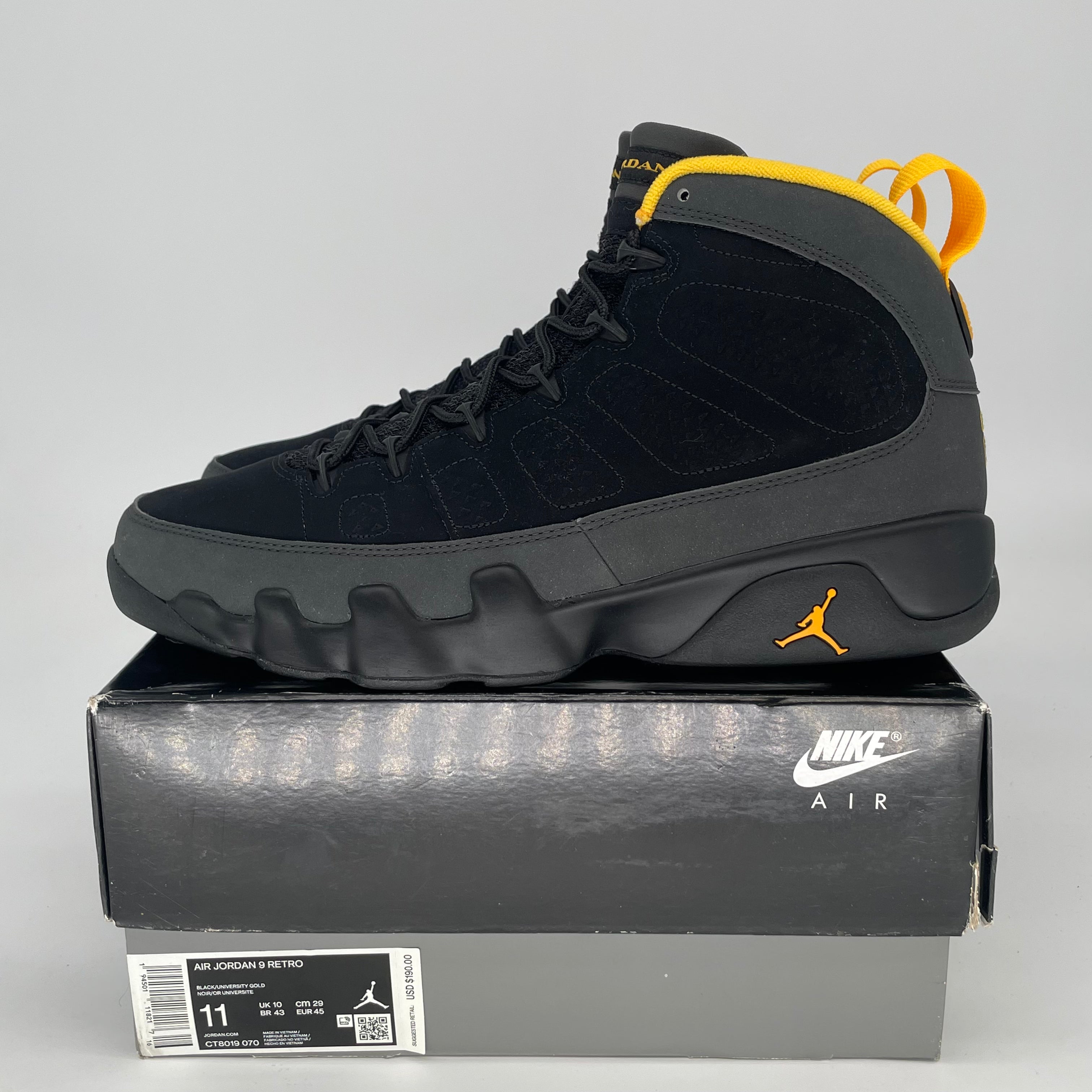 AIR JORDAN 9 UNIVERSITY GOLD CT8019-070 SIZE 11/12.5W